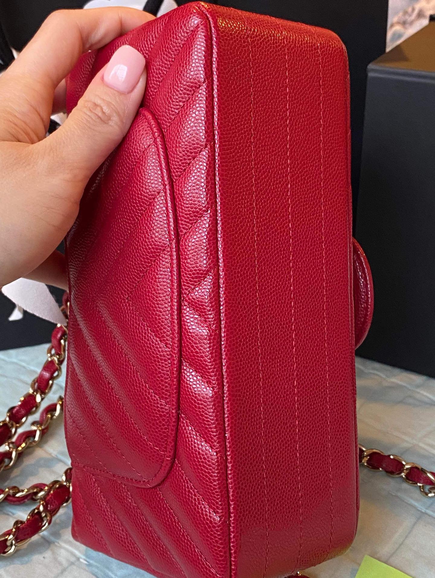 Chanel 18B mini caviar rectangle chevron deep raspberry-partial payment