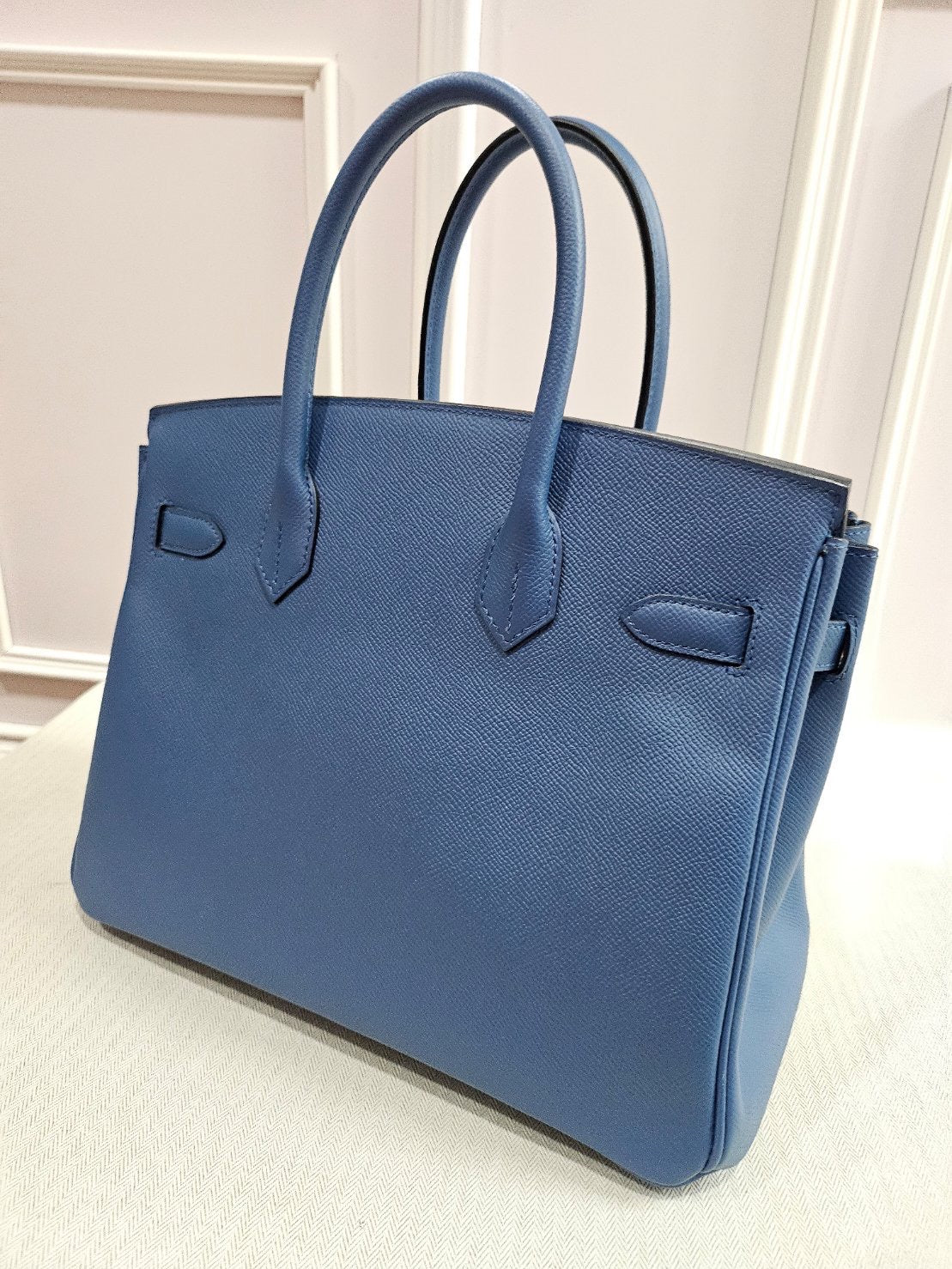 Hermes birkin B30 Epsom blue thalassa GHW stamp X