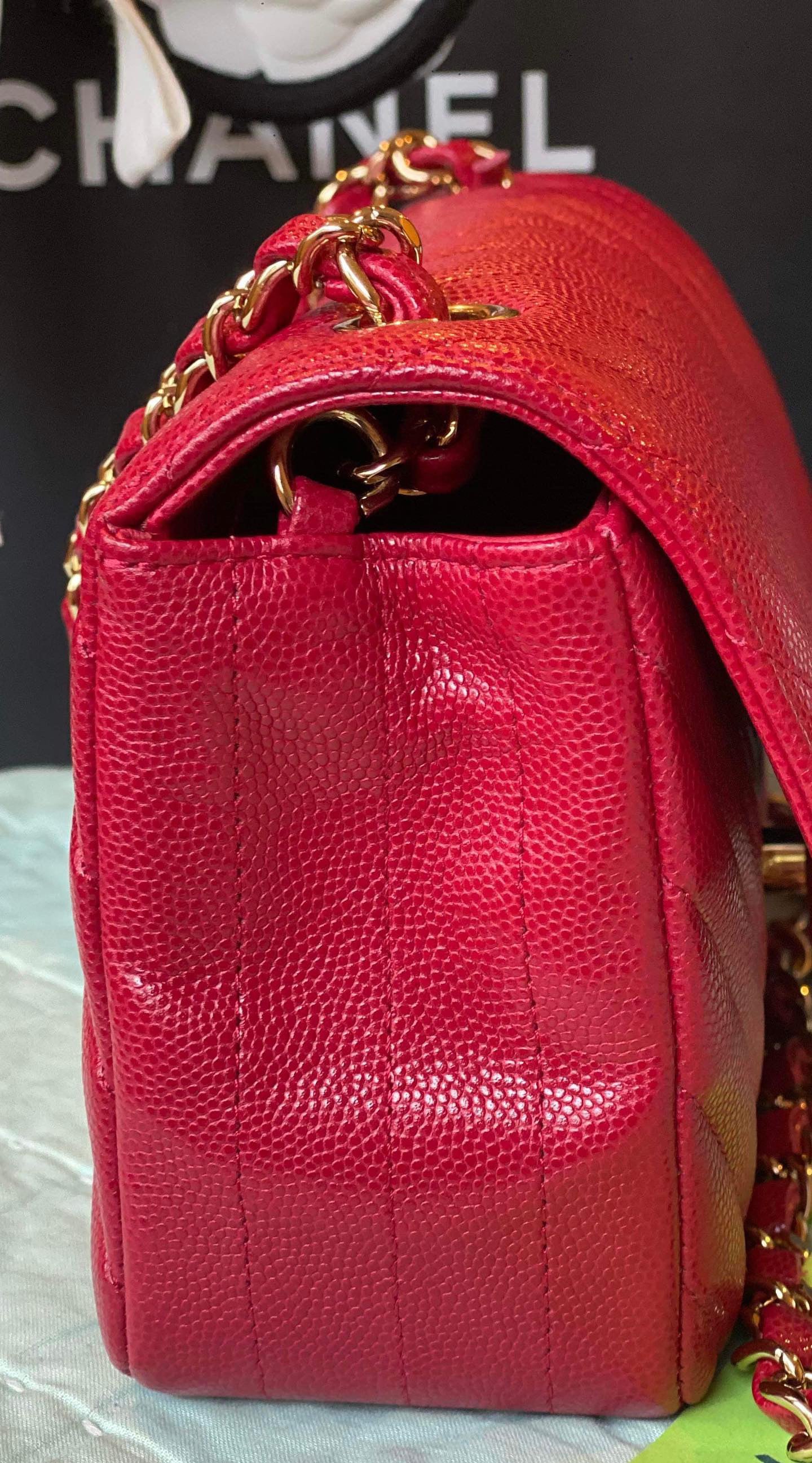 Chanel 18B mini caviar rectangle chevron deep raspberry-partial payment