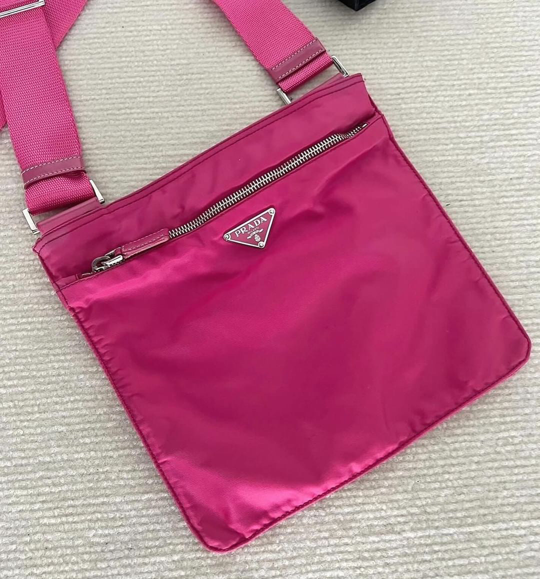 Prada pink nylon messenger bag