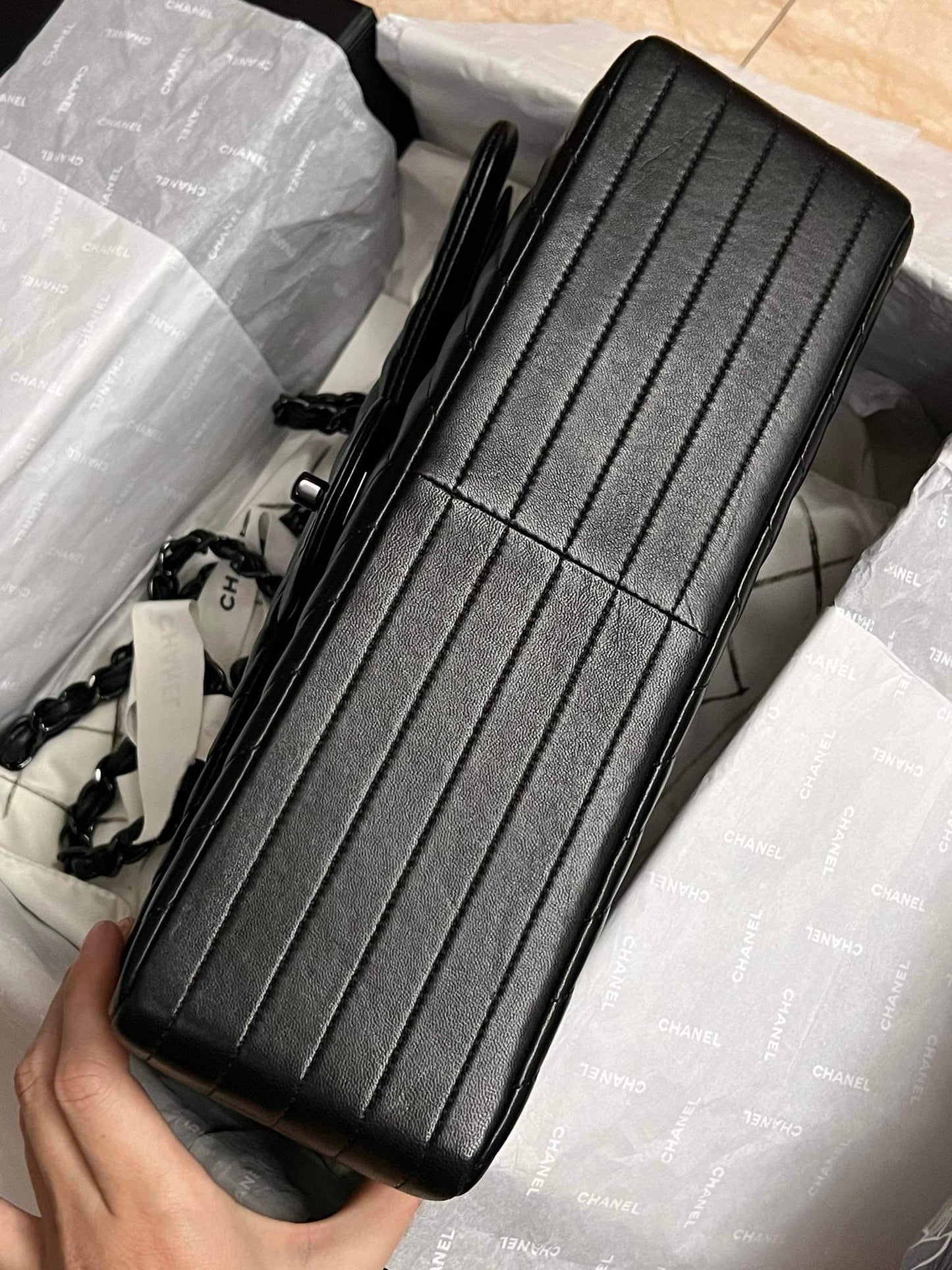 Chanel So Black chevron jumbo double flap