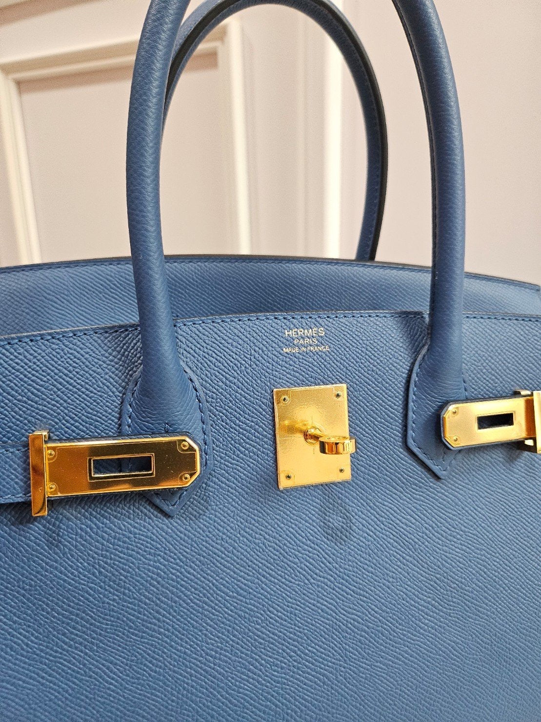 Hermes birkin B30 Epsom blue thalassa GHW stamp X