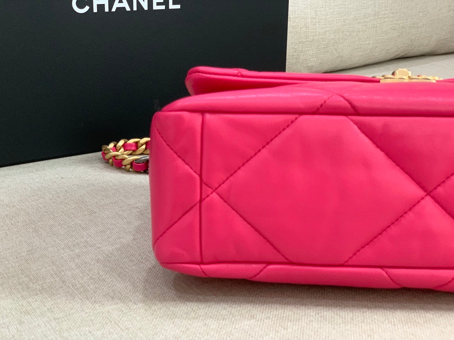 Chanel C19 large hot pink goatskin flap