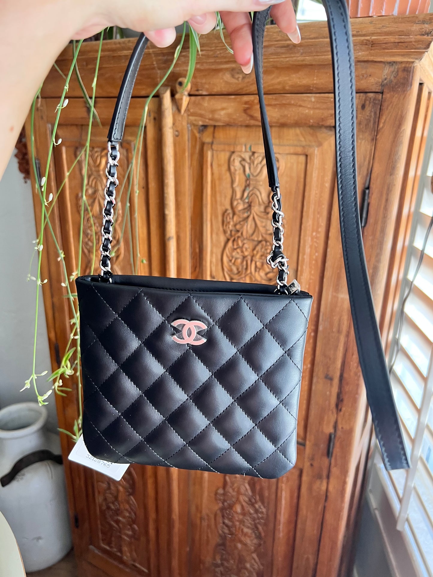 Chanel black quilted lambskin uniform crossbody