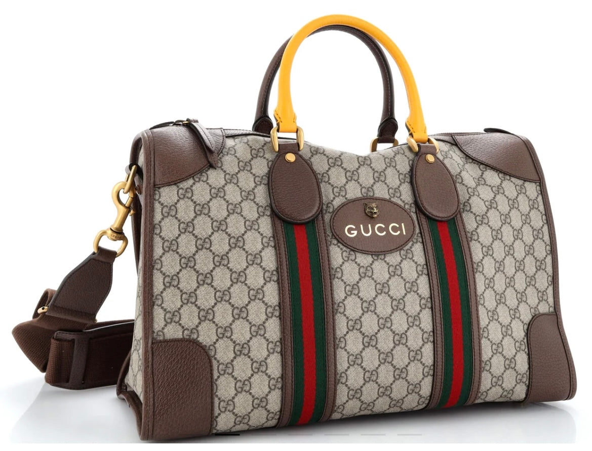 GUCCI Soft GG Supreme Monogram Web Neo Vintage Duffle Bag in Beige