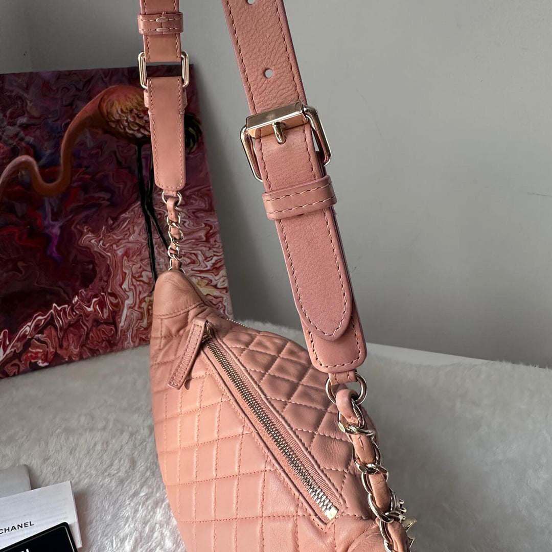 Chanel pink quilted calfskin belt bag Danny pack aged gold hardware