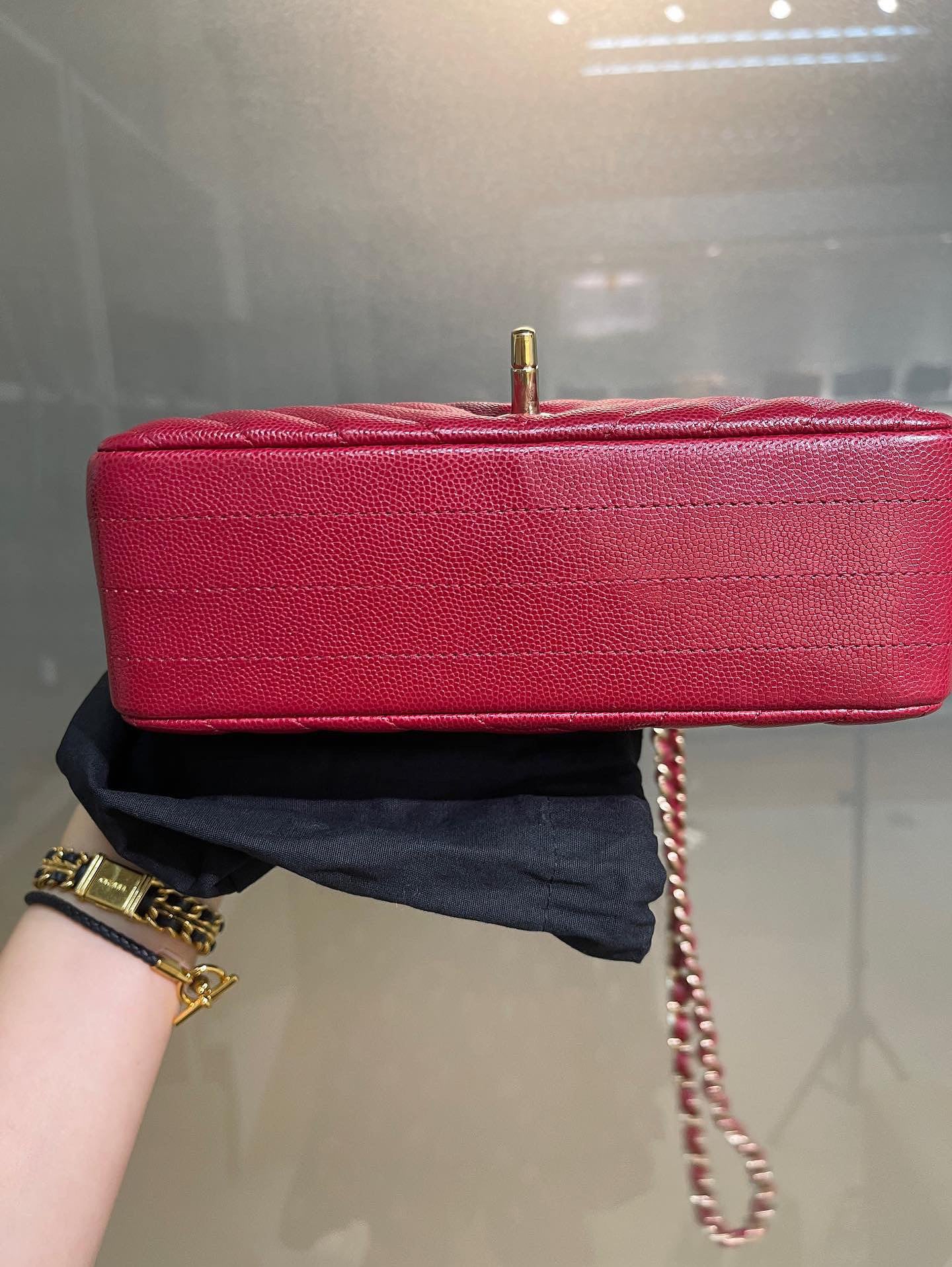 Chanel 18B mini caviar rectangle chevron deep raspberry-partial payment