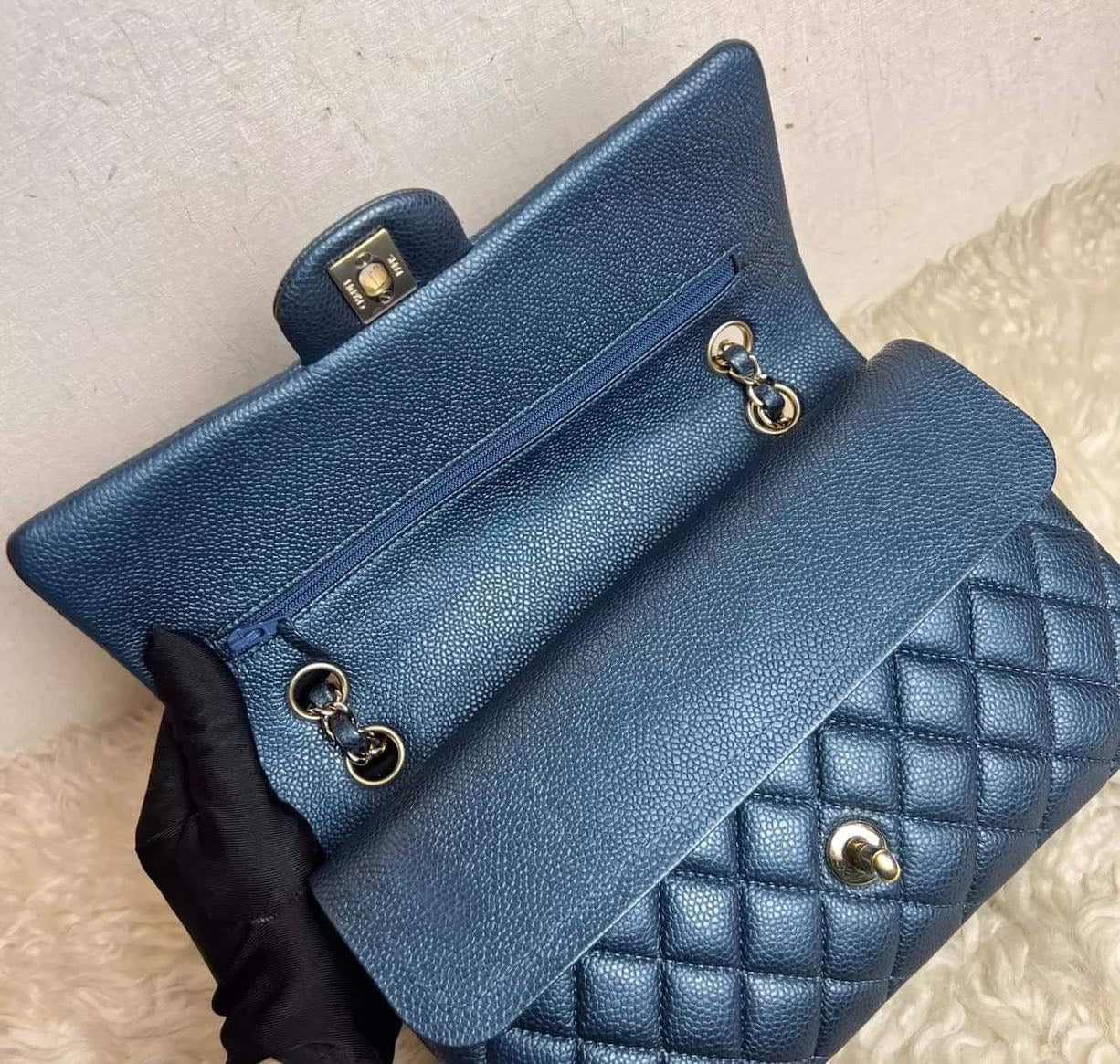 Chanel Navy iridescent caviar medium classic flap bag - partial payment!