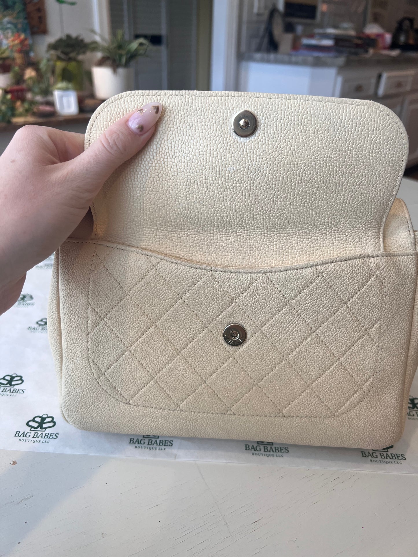 Chanel cream caviar double sided 2 way bag