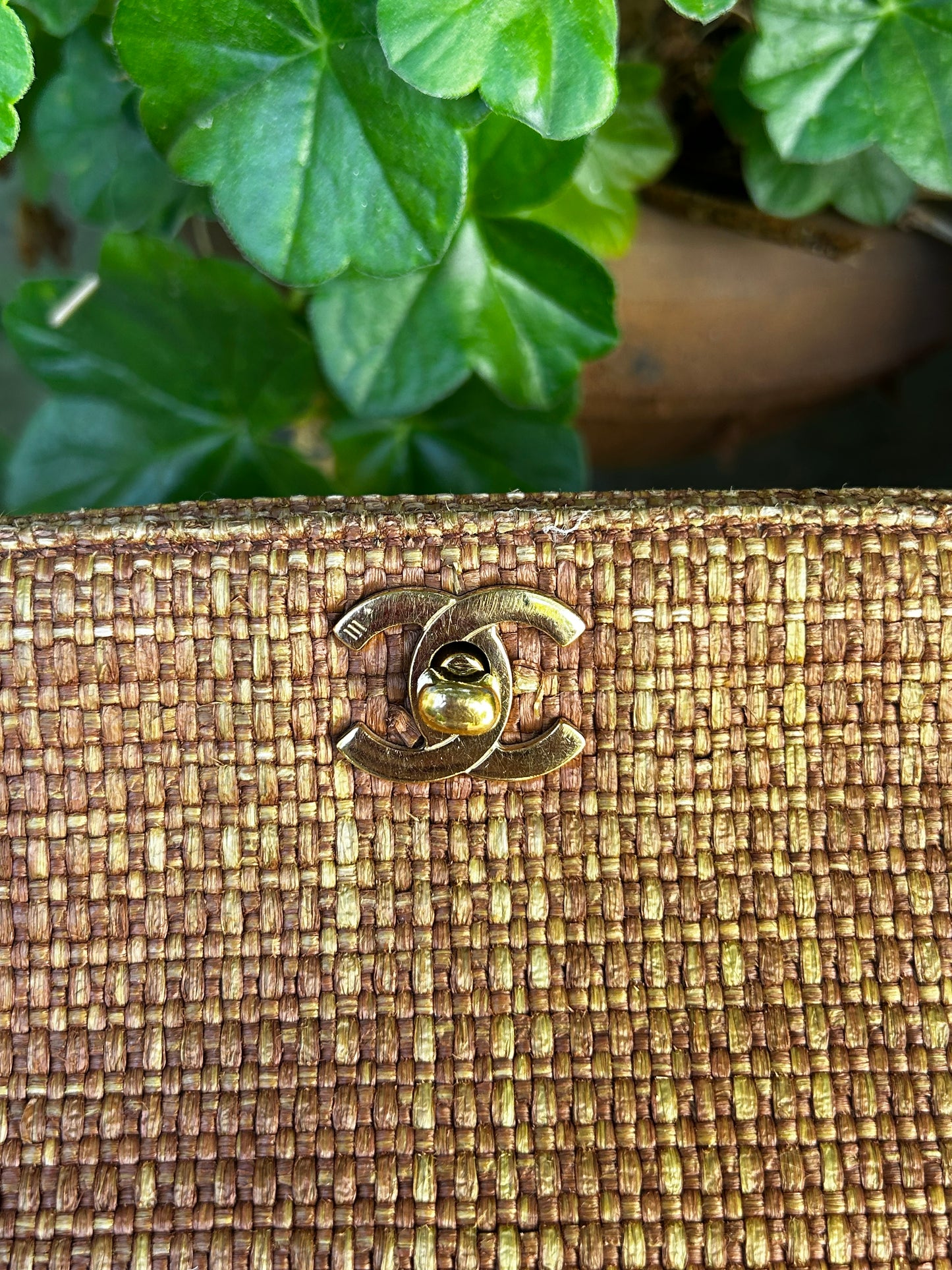 Chanel CC turnlock raffia tote