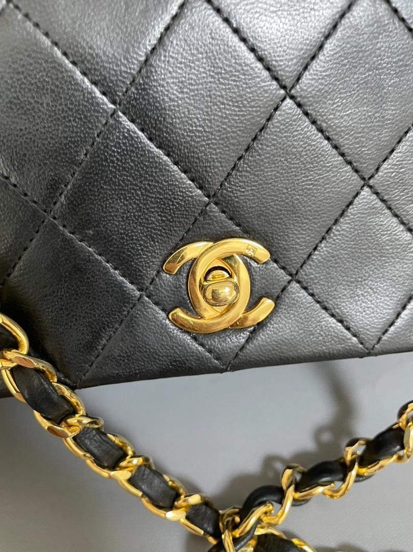 Chanel vintage black lambskin mini rectangle flap bag
