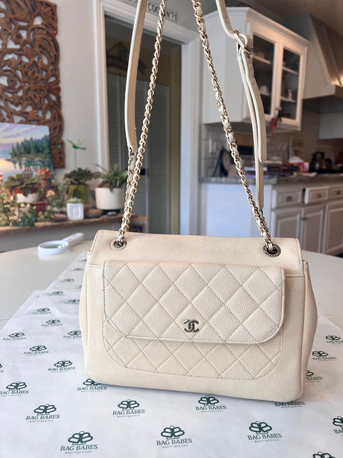 Chanel cream caviar double sided 2 way bag