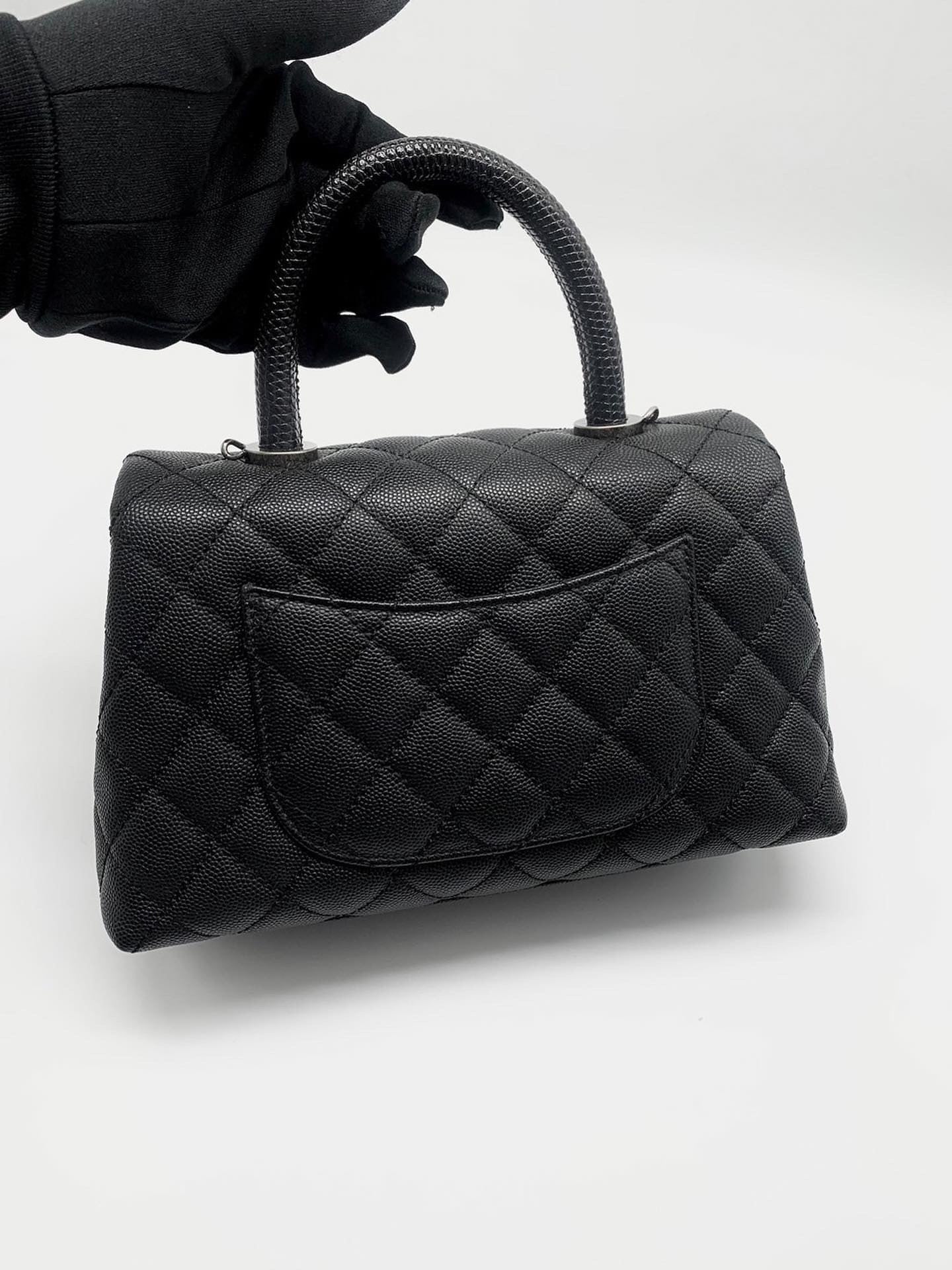 Chanel black caviar small coco handle RHW