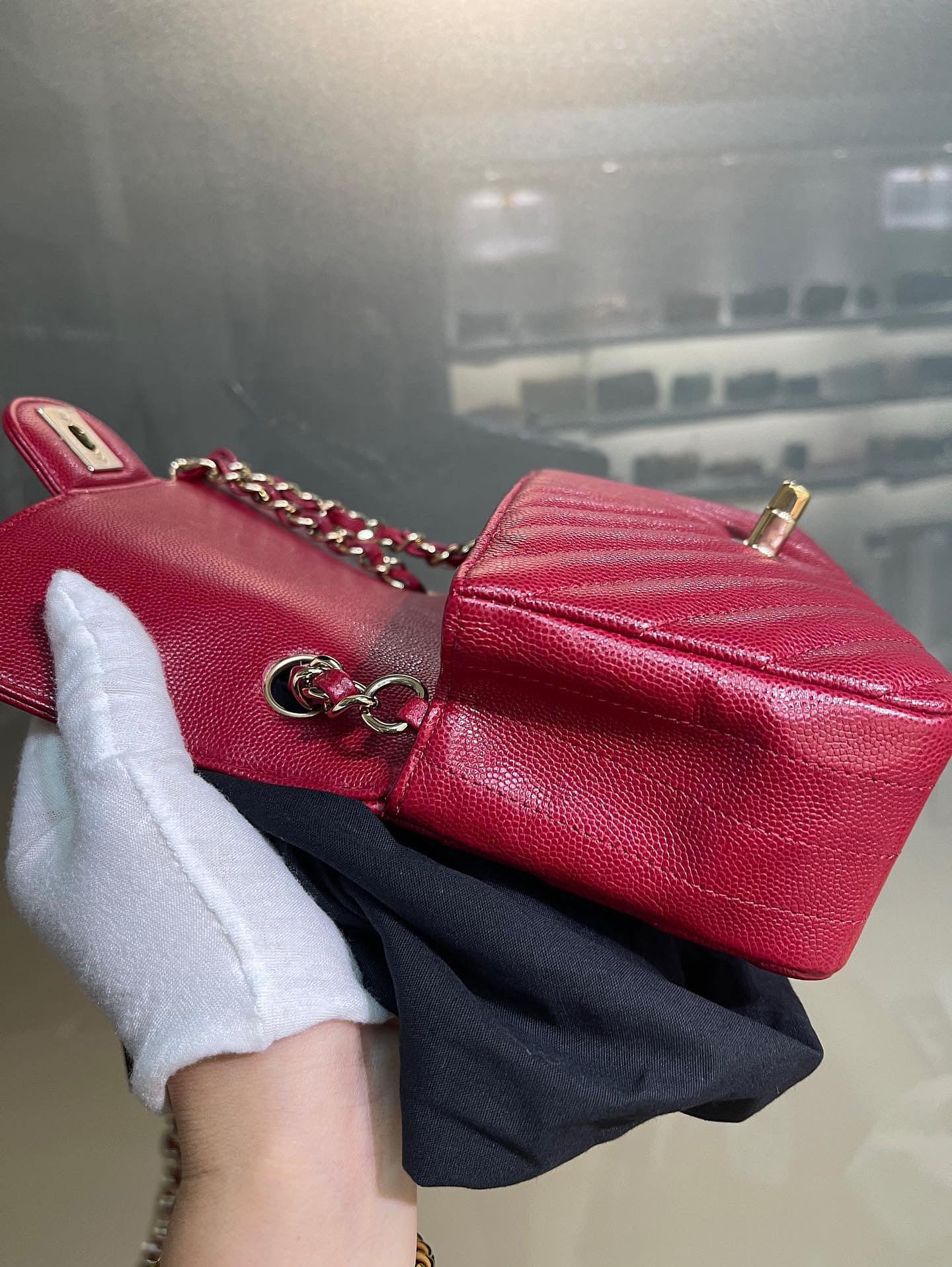 Chanel 18B mini caviar rectangle chevron deep raspberry-partial payment