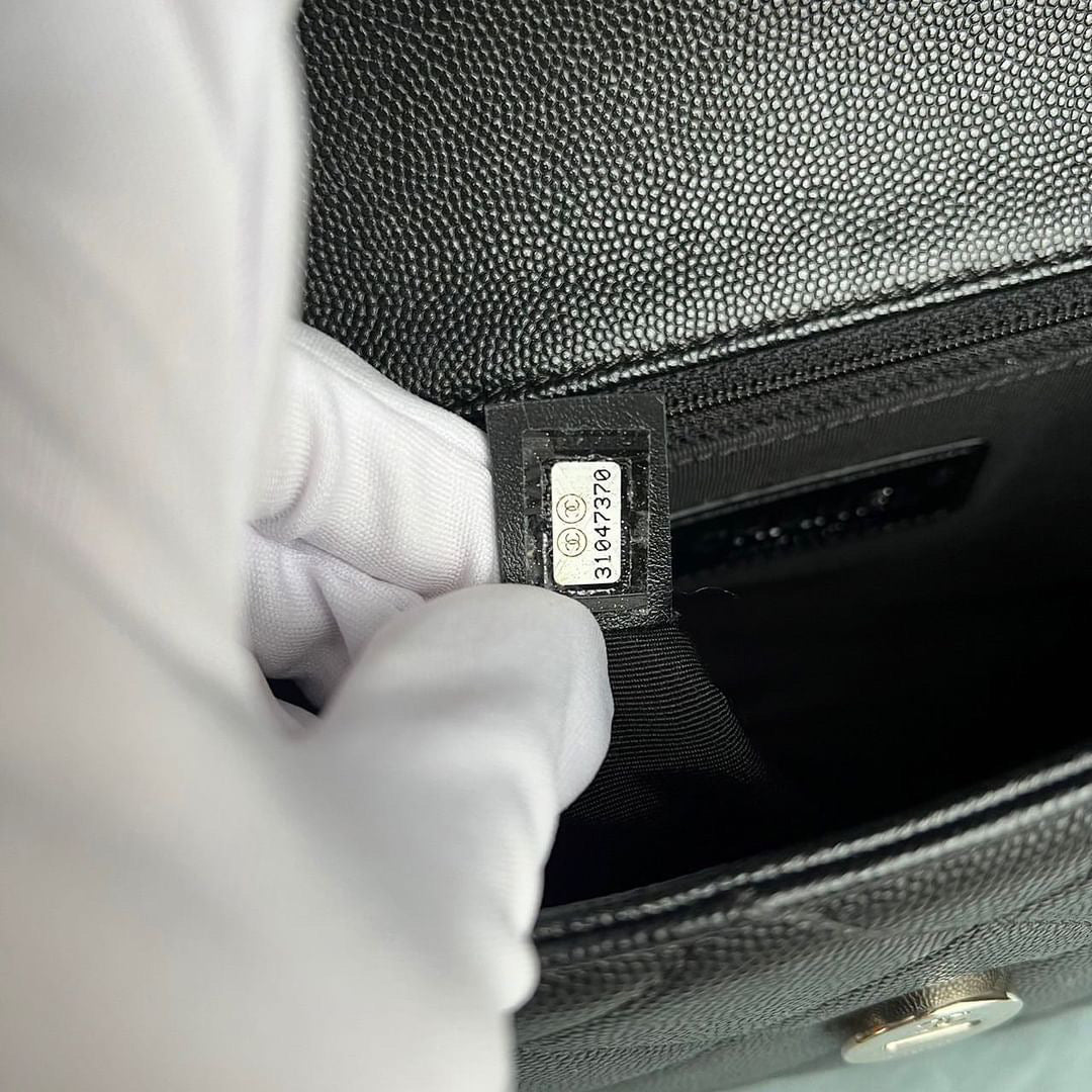 Chanel black caviar so black small flap