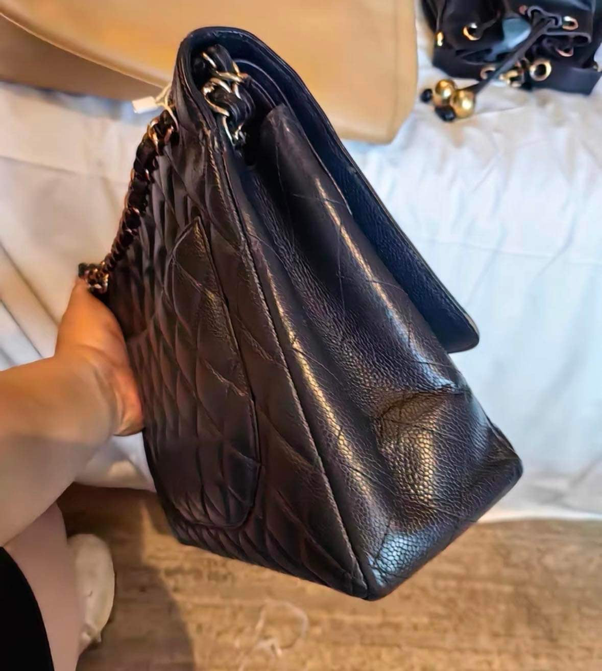 Chanel navy blue caviar maxi double flap GHW