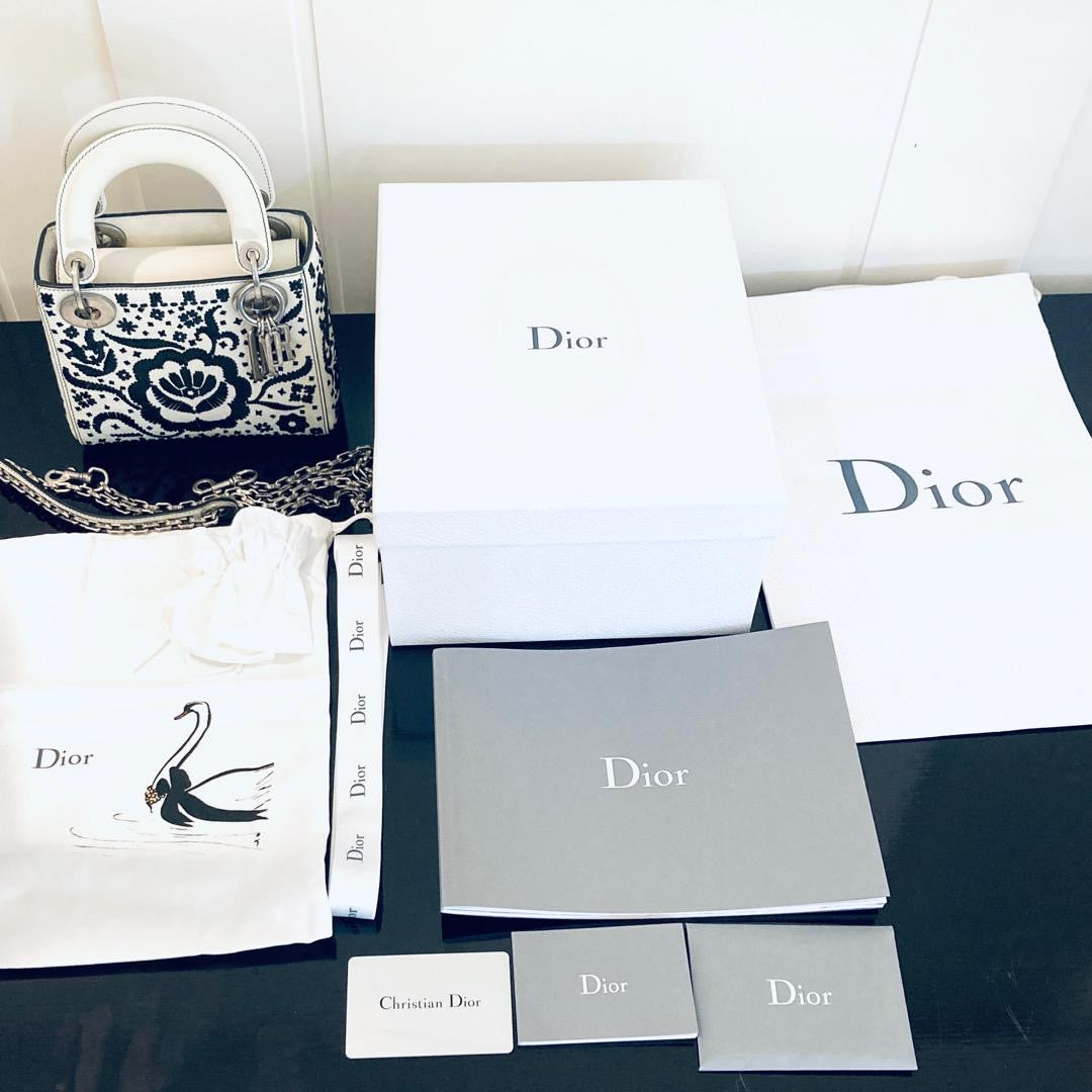 Lady Dior limited edition mini embroidered black and white