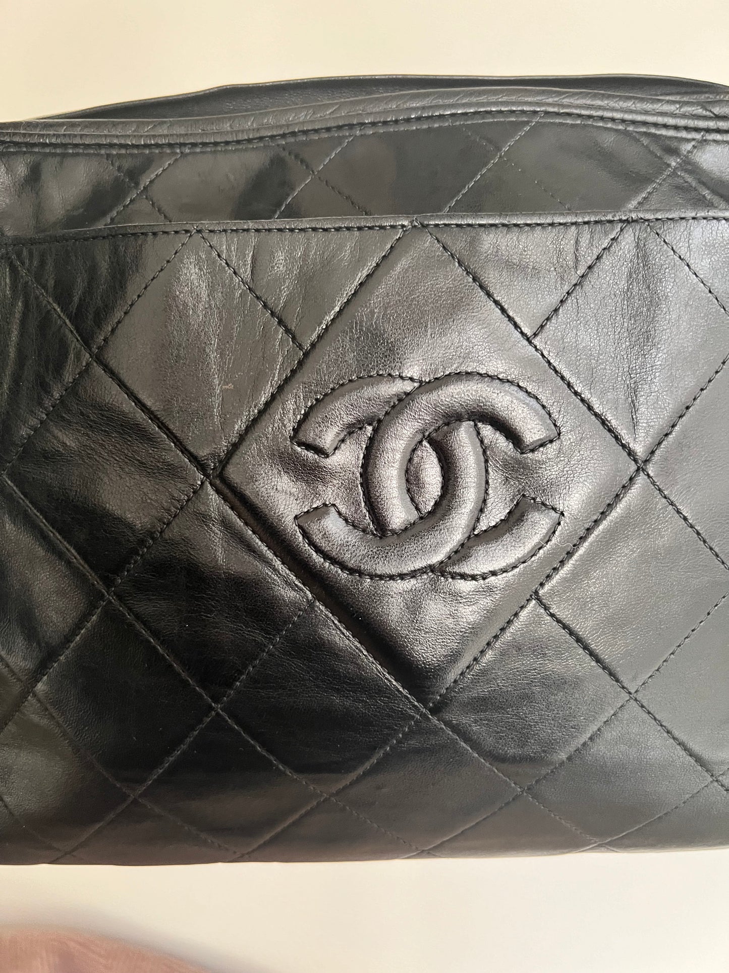 Chanel black lambskin large camera bag