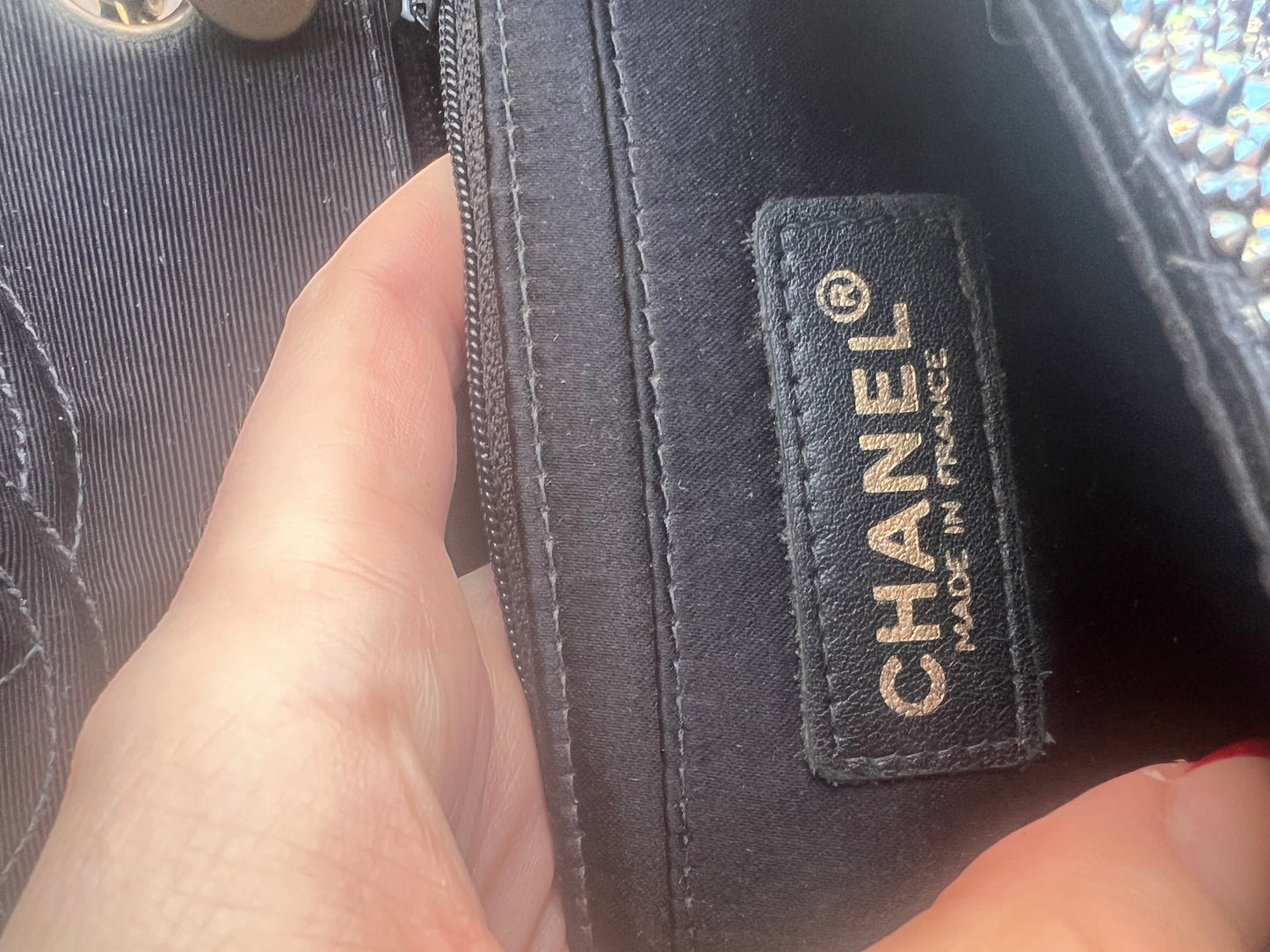 Chanel mini square crystal strassed jet ab
