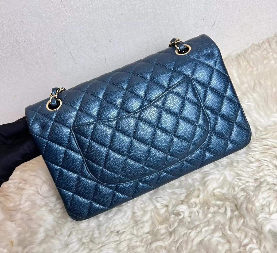 Chanel Navy iridescent caviar medium classic flap bag - partial payment!