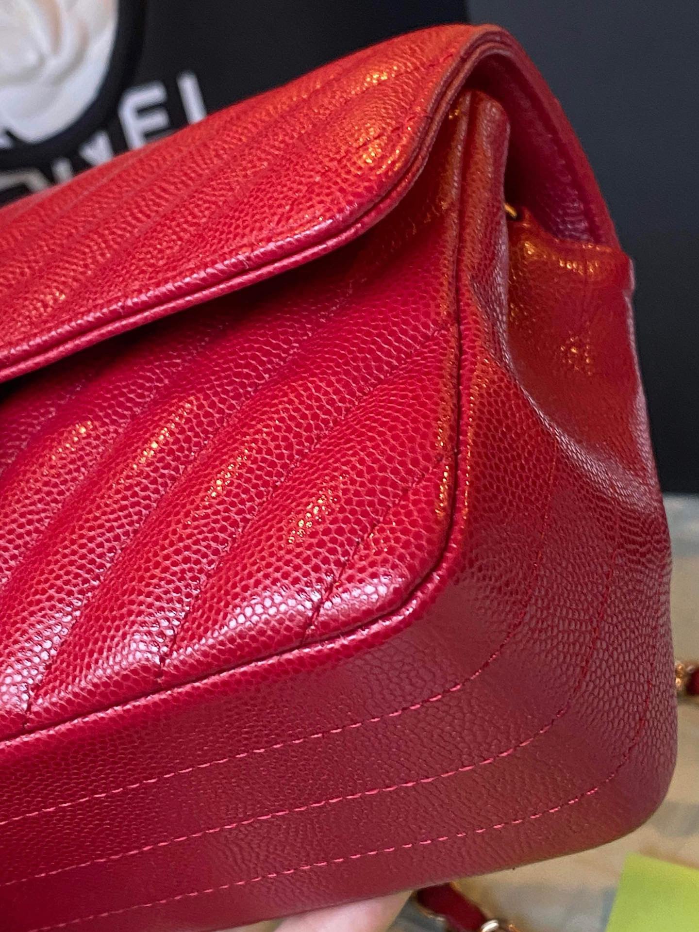 Chanel 18B mini caviar rectangle chevron deep raspberry-partial payment