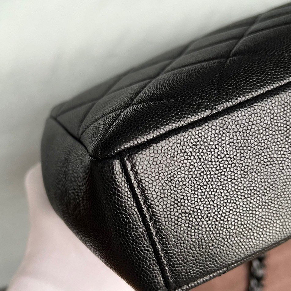 Chanel black caviar so black small flap
