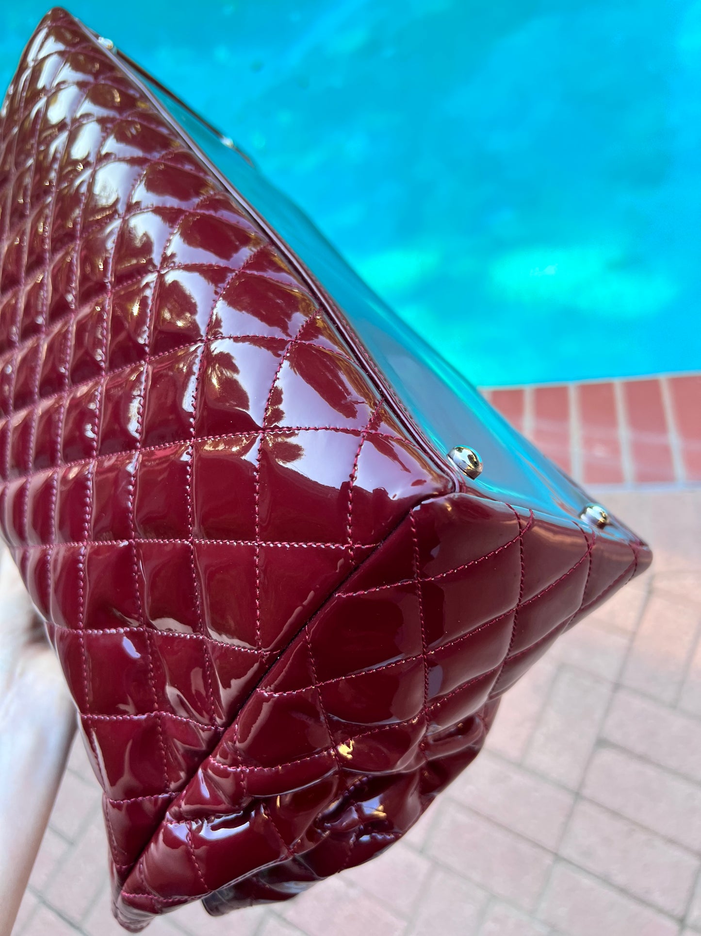 Chanel burgundy patent XL shopper tote