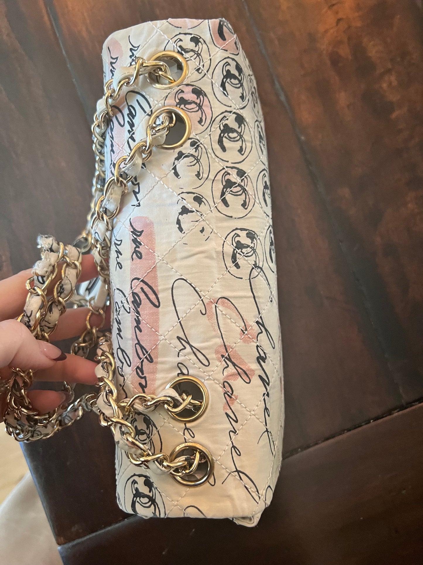 Limited edition vintage Coco creamy graffiti flap with Coco mirror charm bag