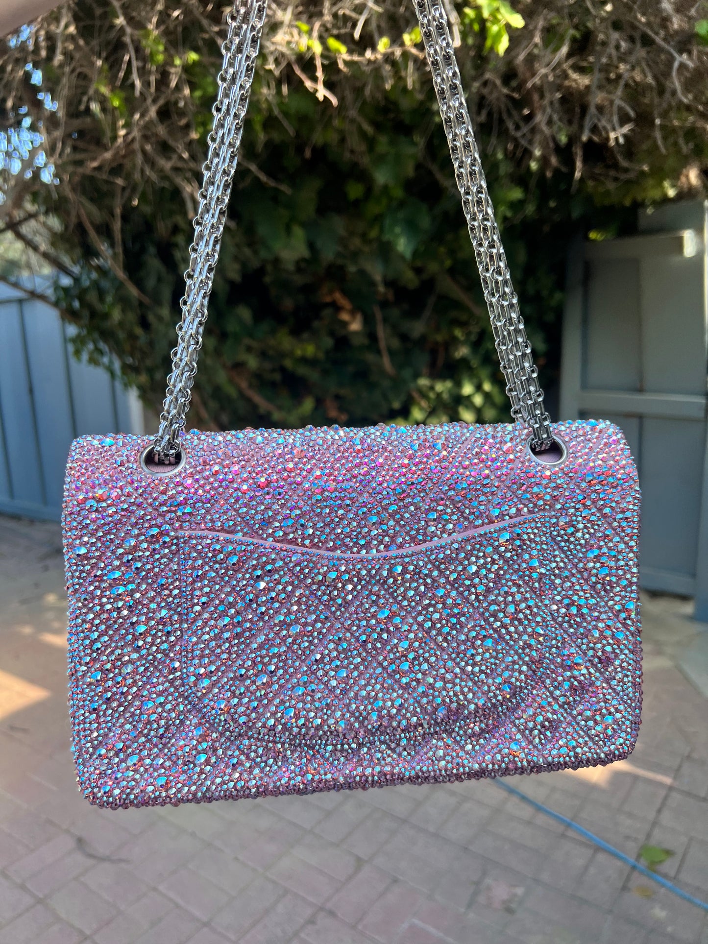 Chanel pink medium classic flap custom crystal strassed
