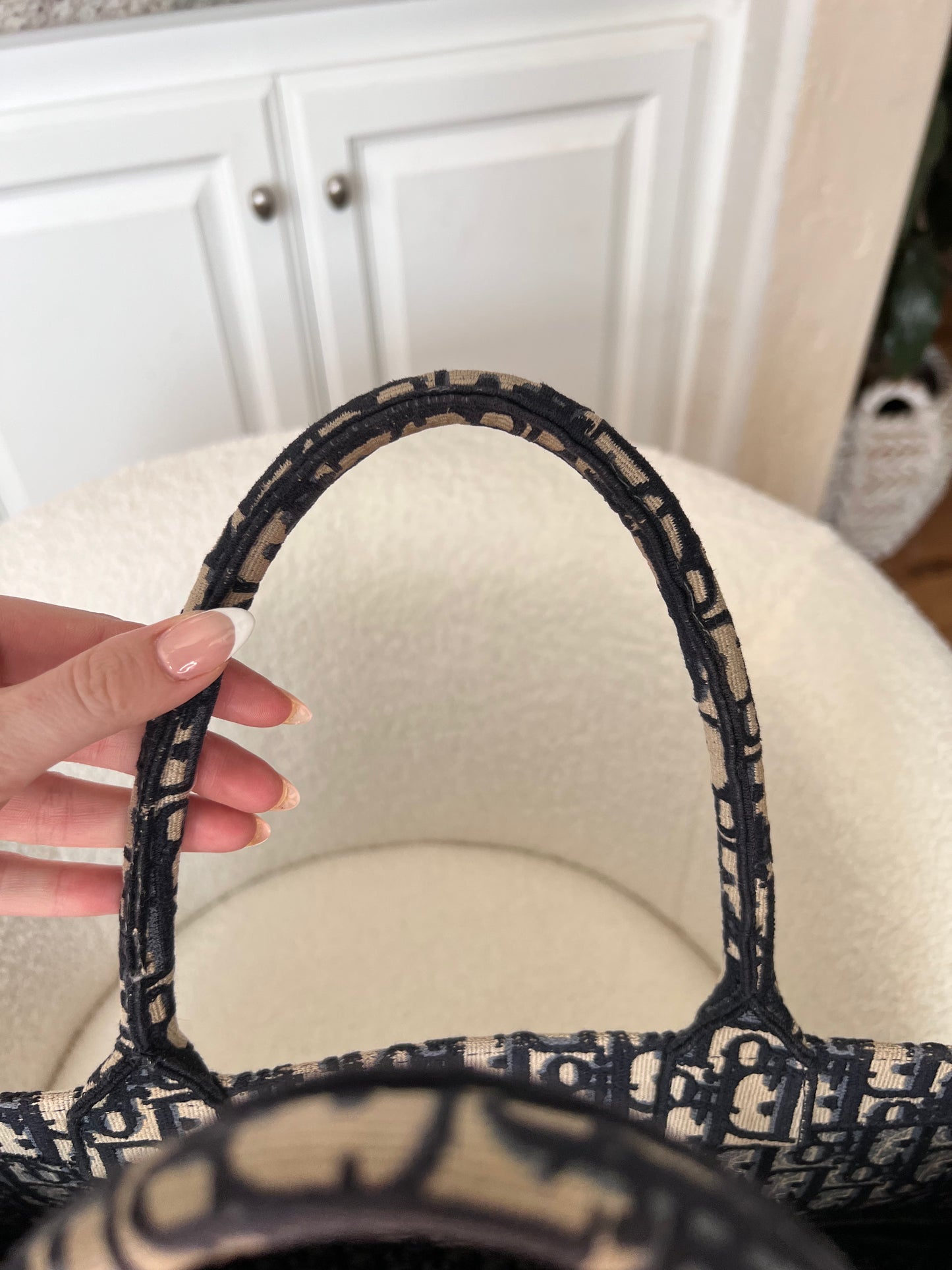 Dior large book tote navy oblique embroidered