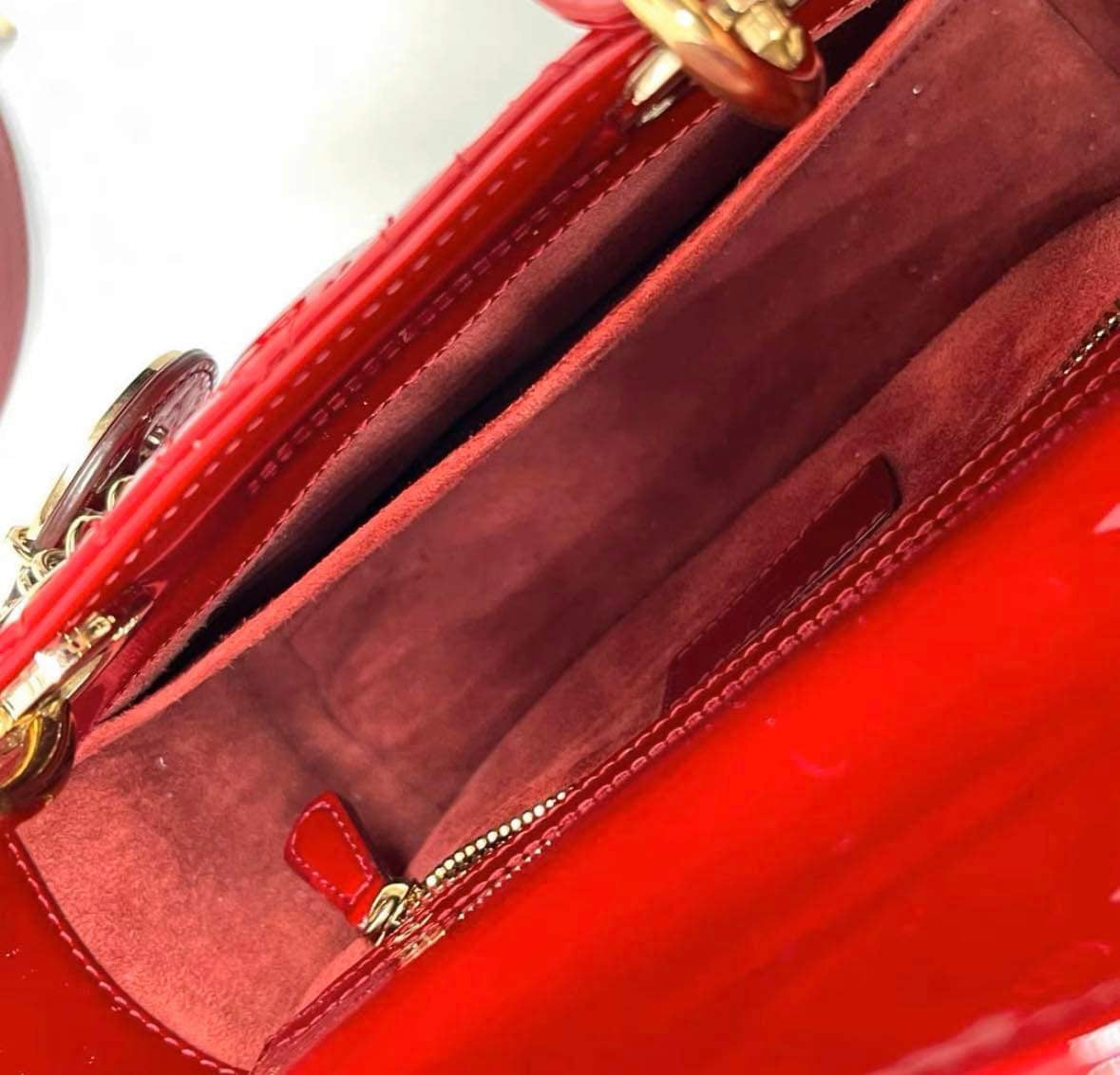 Christian Dior Lady Dior small in cherry red patent
