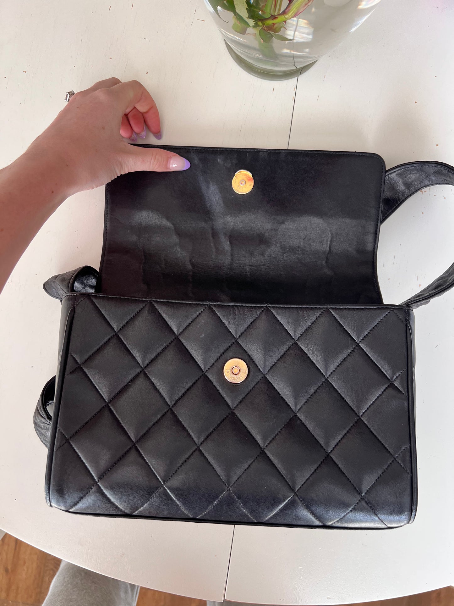 Chanel vintage CC lambskin covered messenger crossbody flap bag