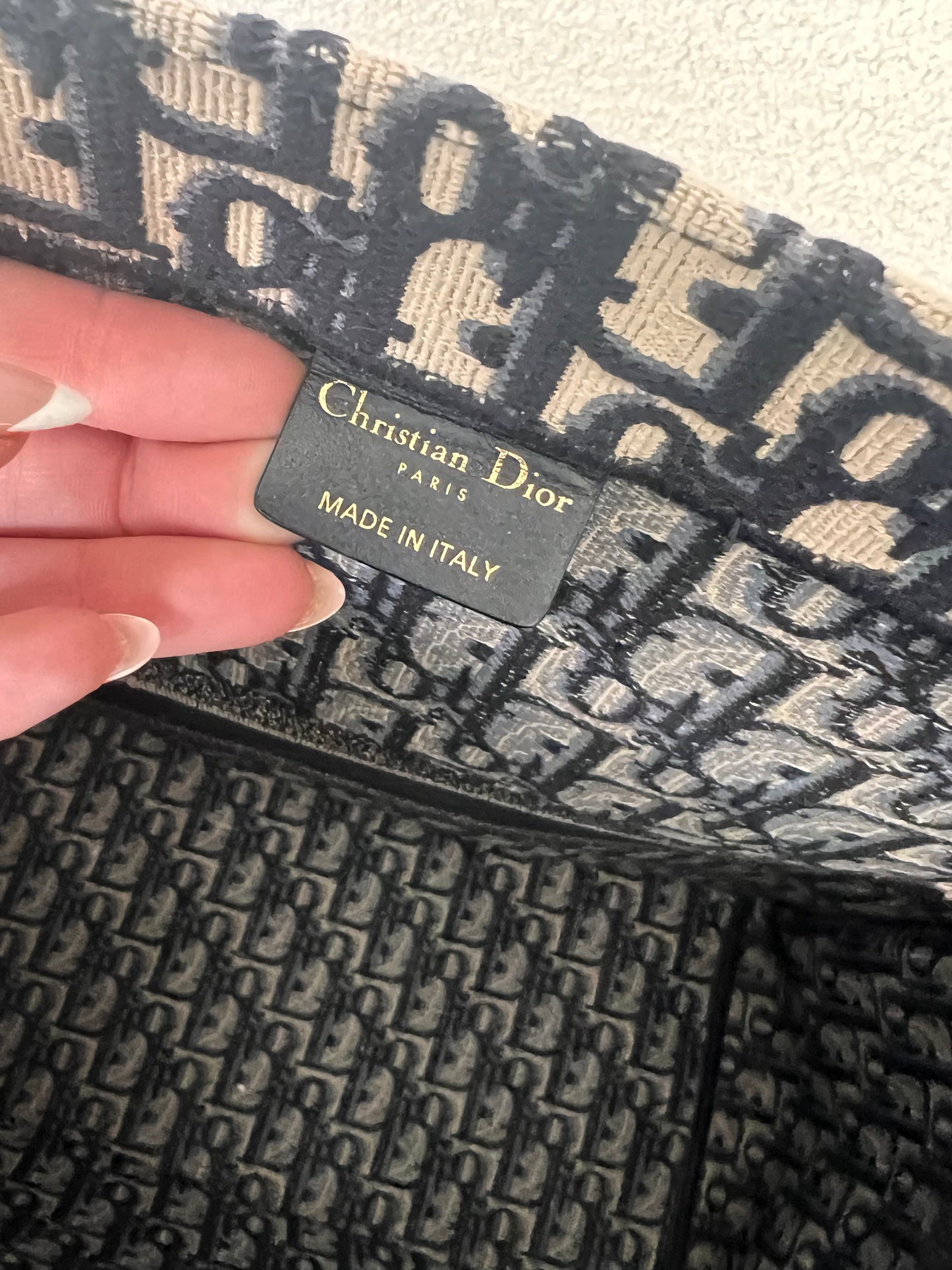 Dior large book tote navy oblique embroidered
