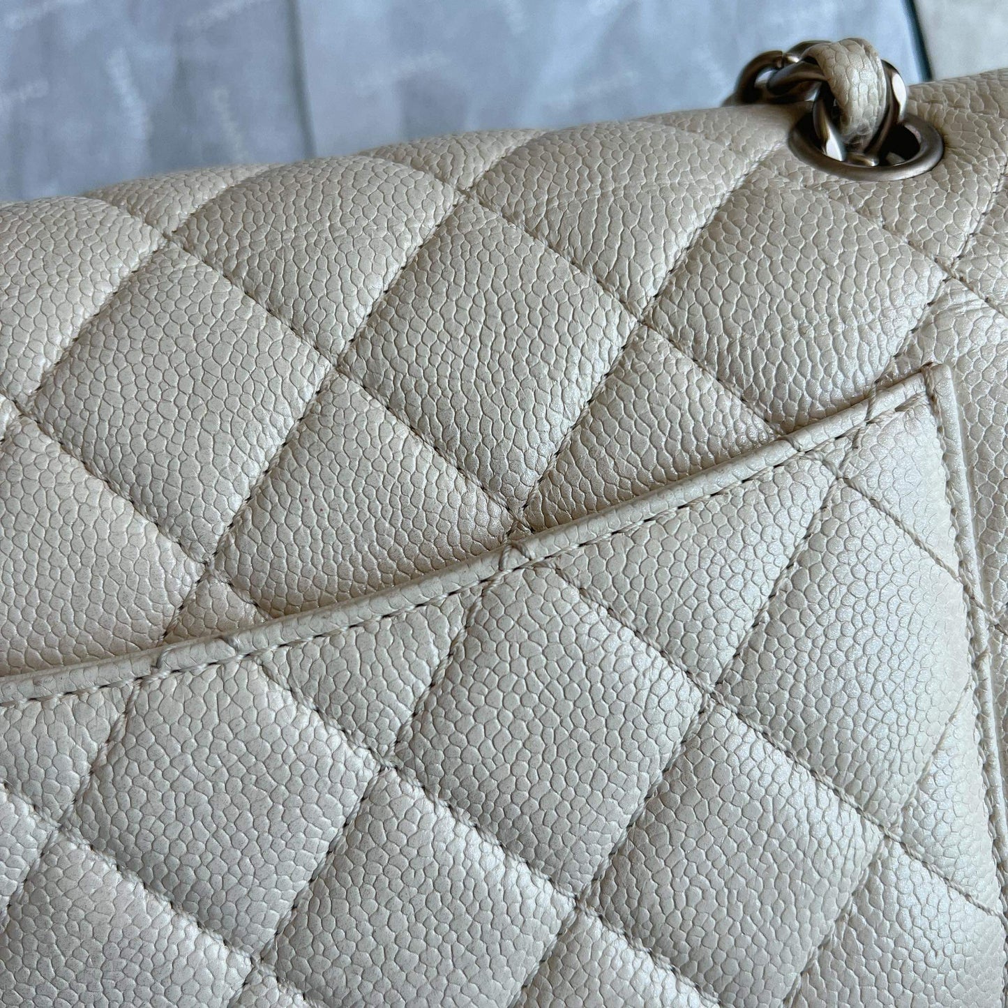 Chanel beige caviar jumbo double flap