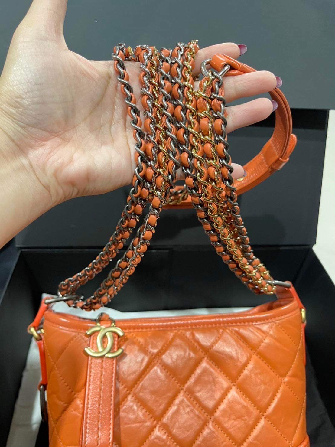 Chanel limited edition orange aged calfskin Gabrielle small hobo bag