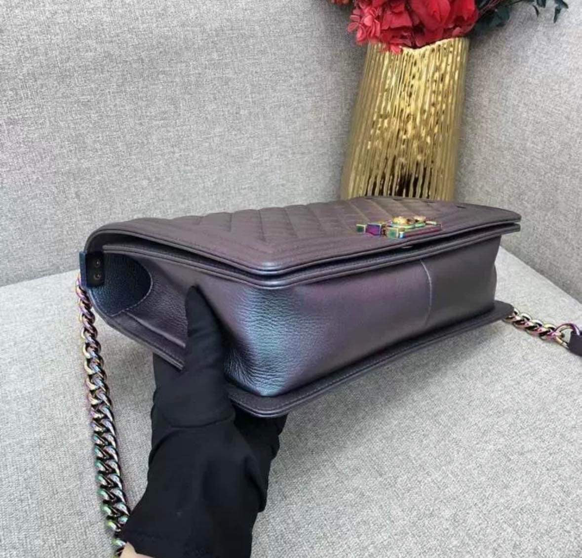 Chanel New Medium Boy Iridescent Purple with rainbow hardware