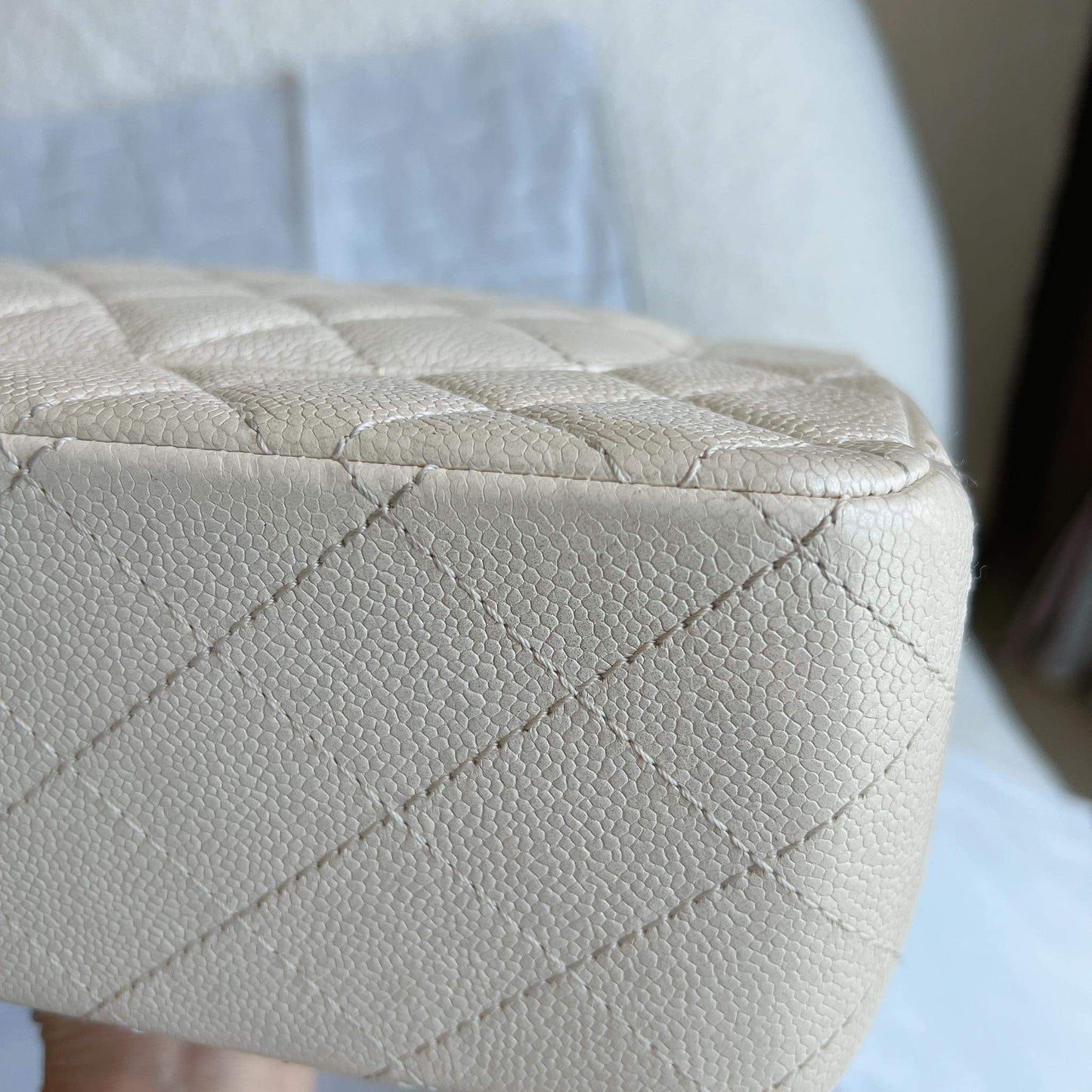 Chanel beige caviar jumbo double flap