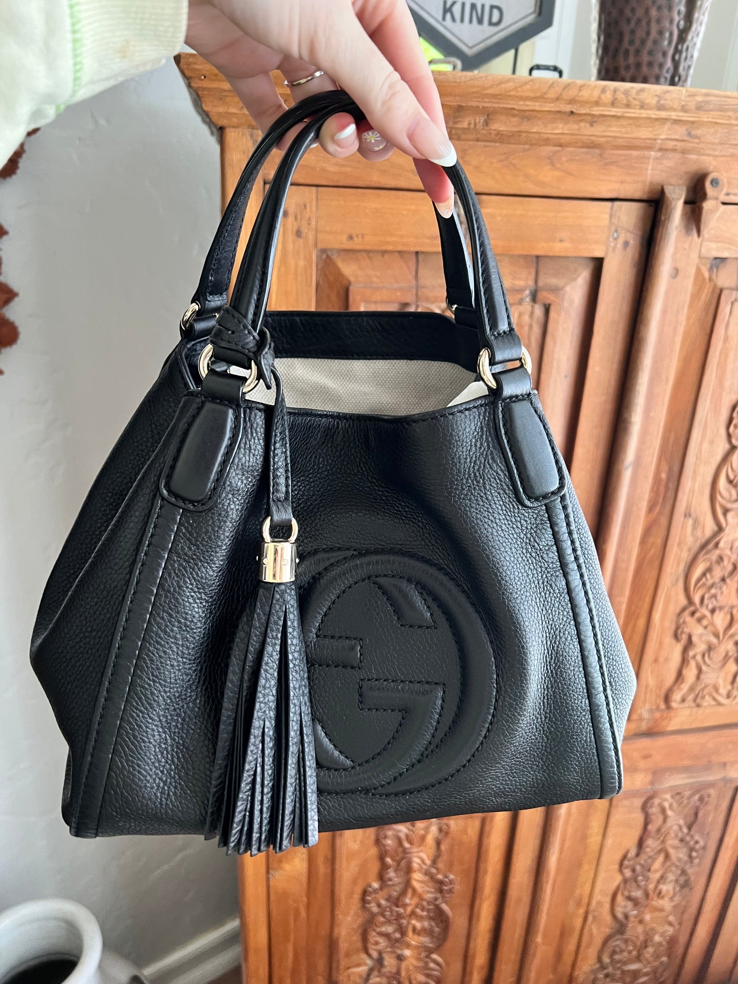 Gucci Black Calfskin grained 2way Soho tote