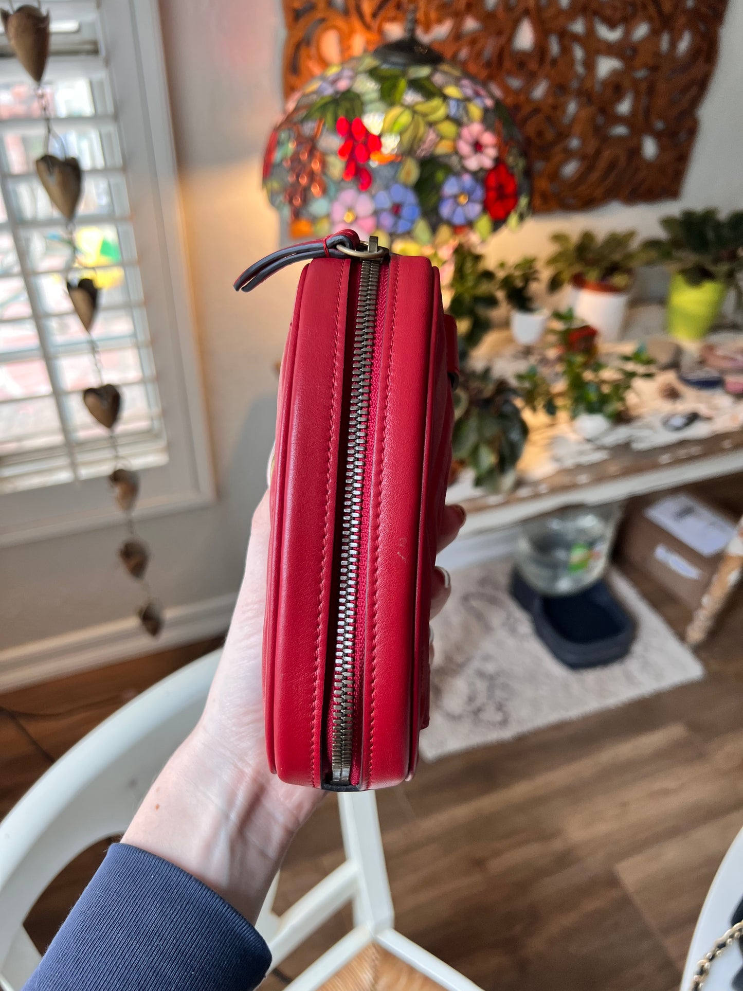 GUCCI Calfskin Matelasse GG Marmont Belt Bag size 65 or 26 in Hibiscus Red