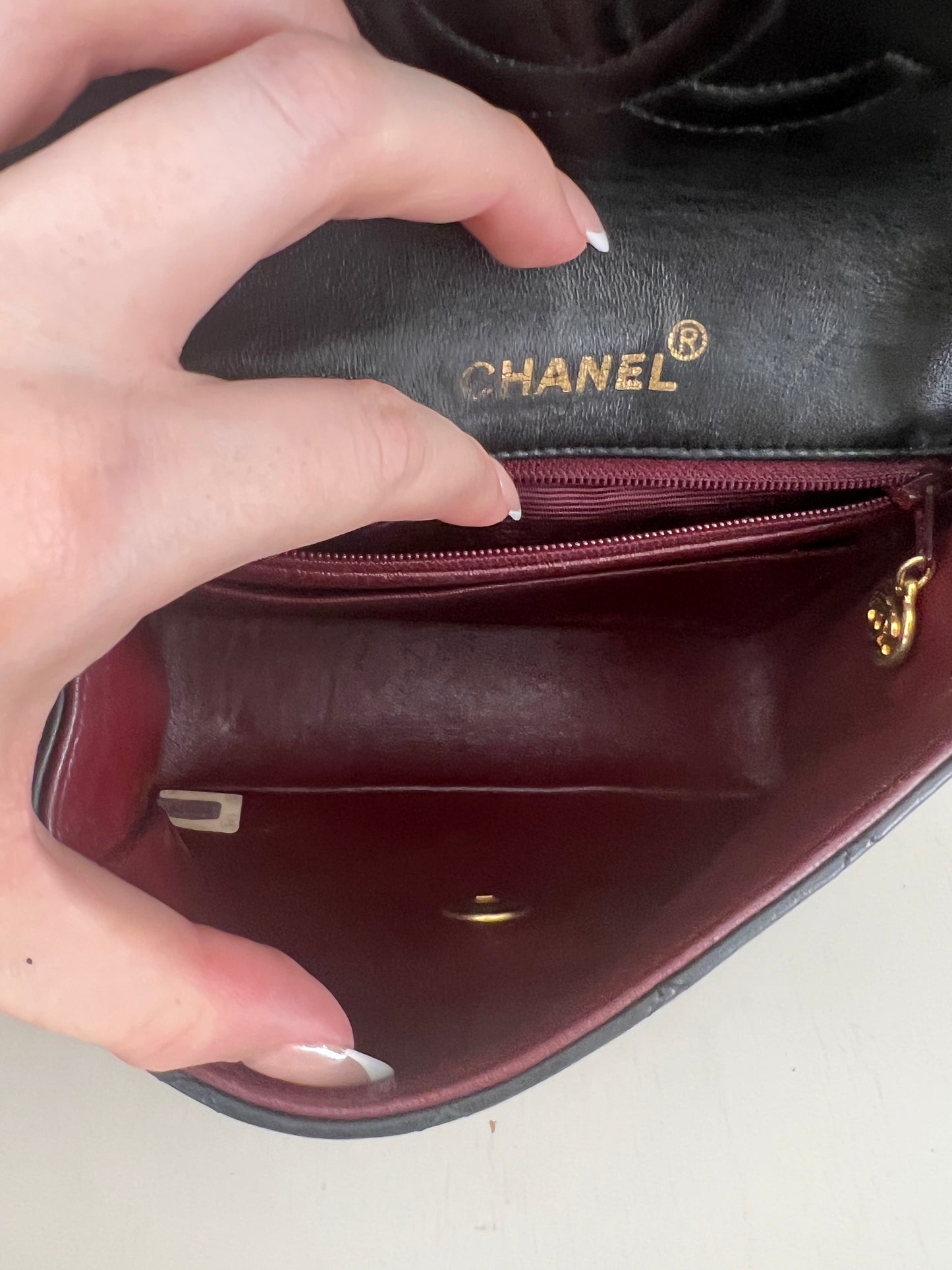 Chanel vintage mini square black lambskin 24k ghw