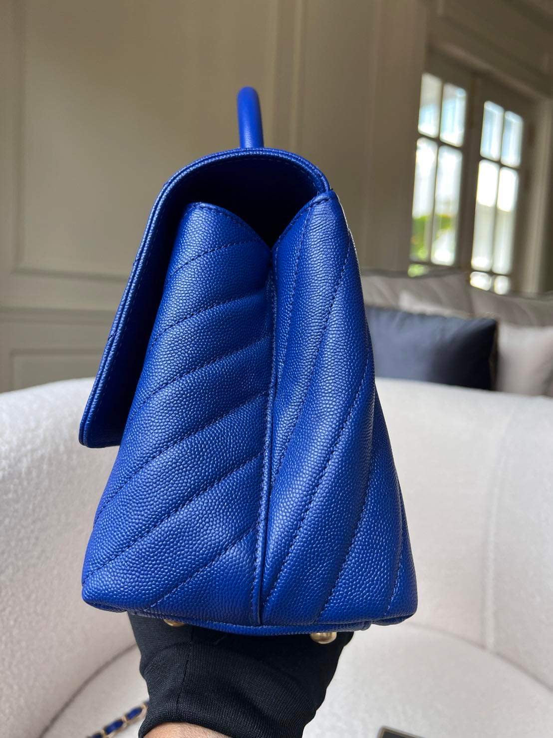 Chanel Coco handle 18A blue caviar chevron 2 way tote