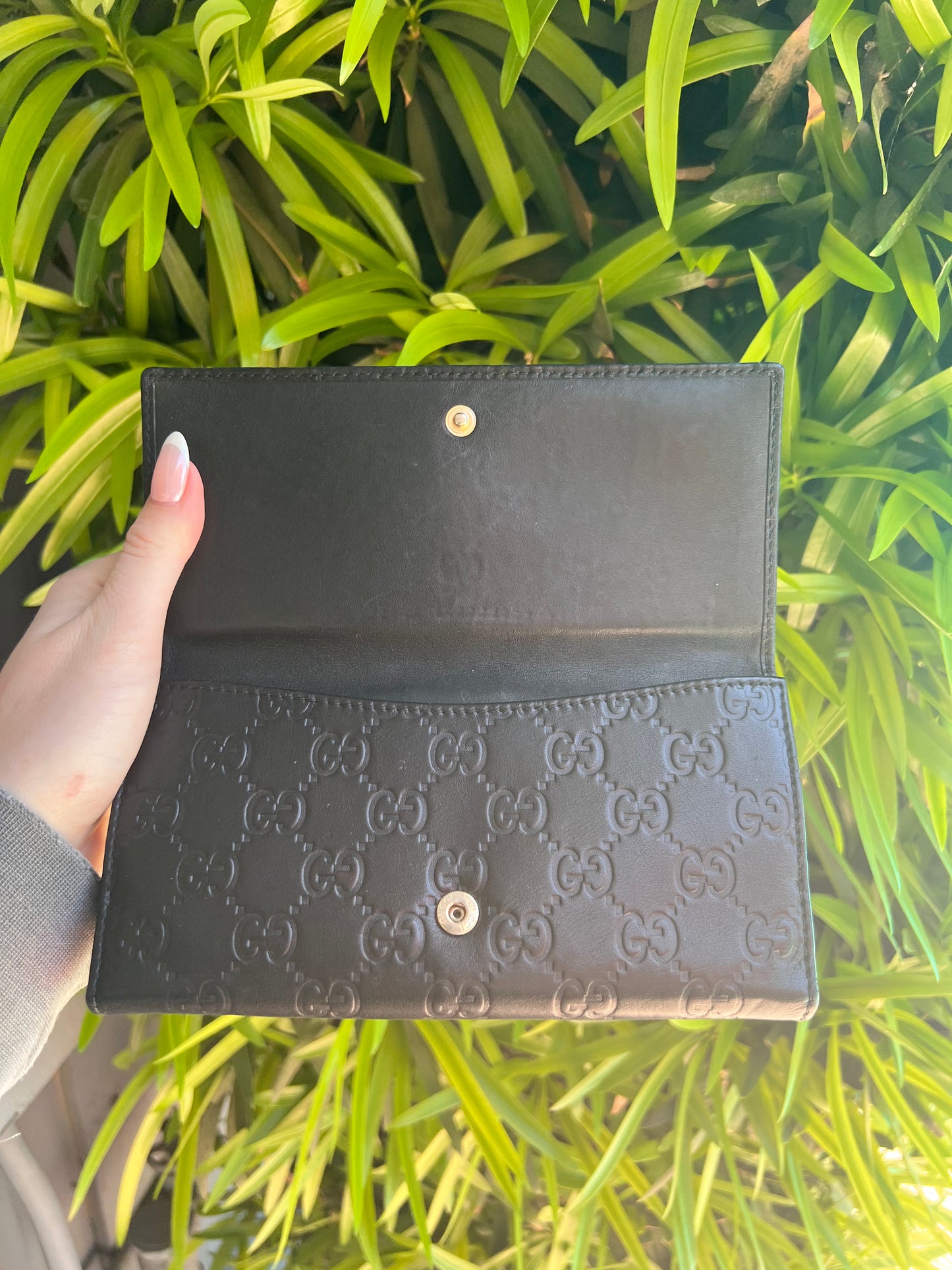 Gucci Guccissima black leather double sided long wallet