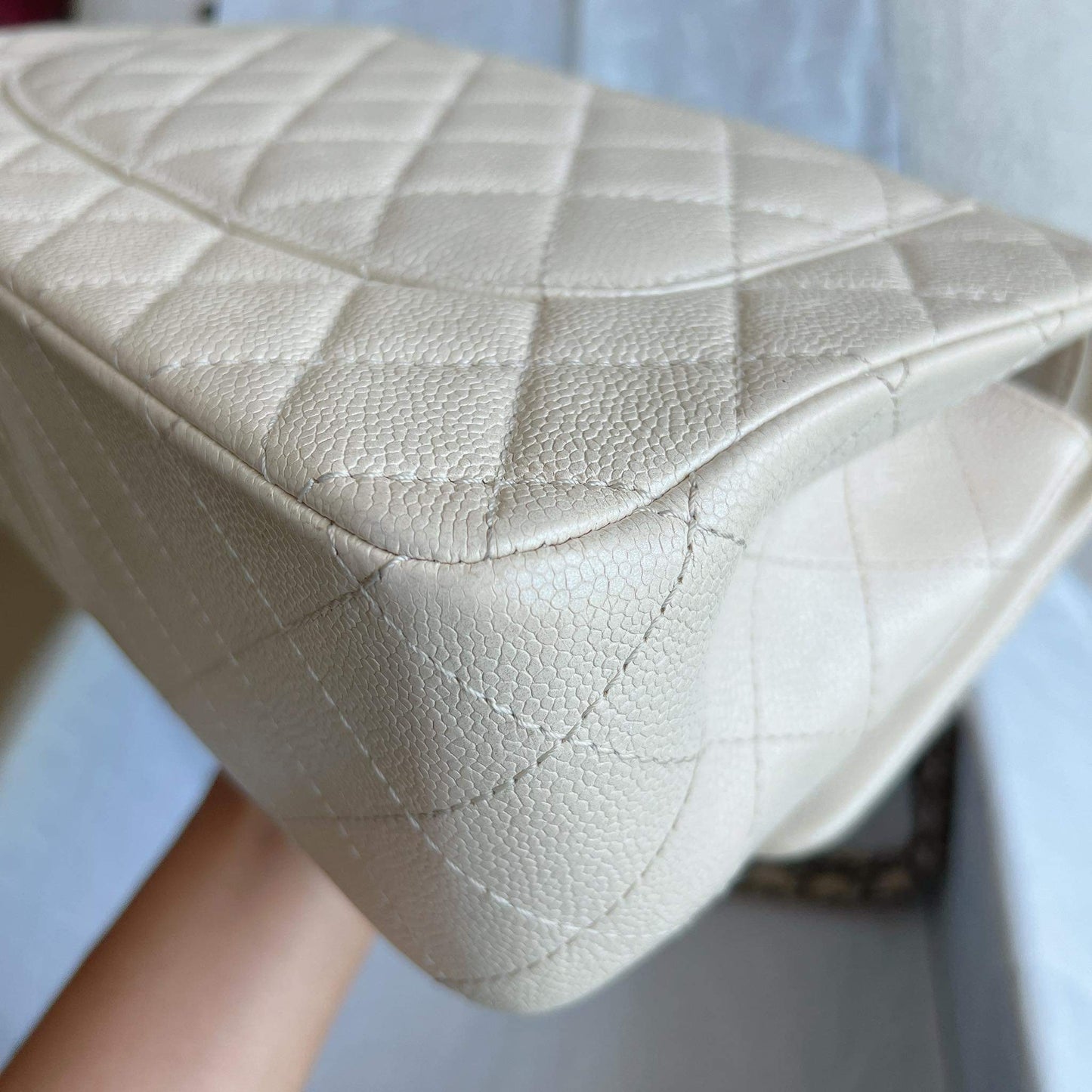 Chanel beige caviar jumbo double flap