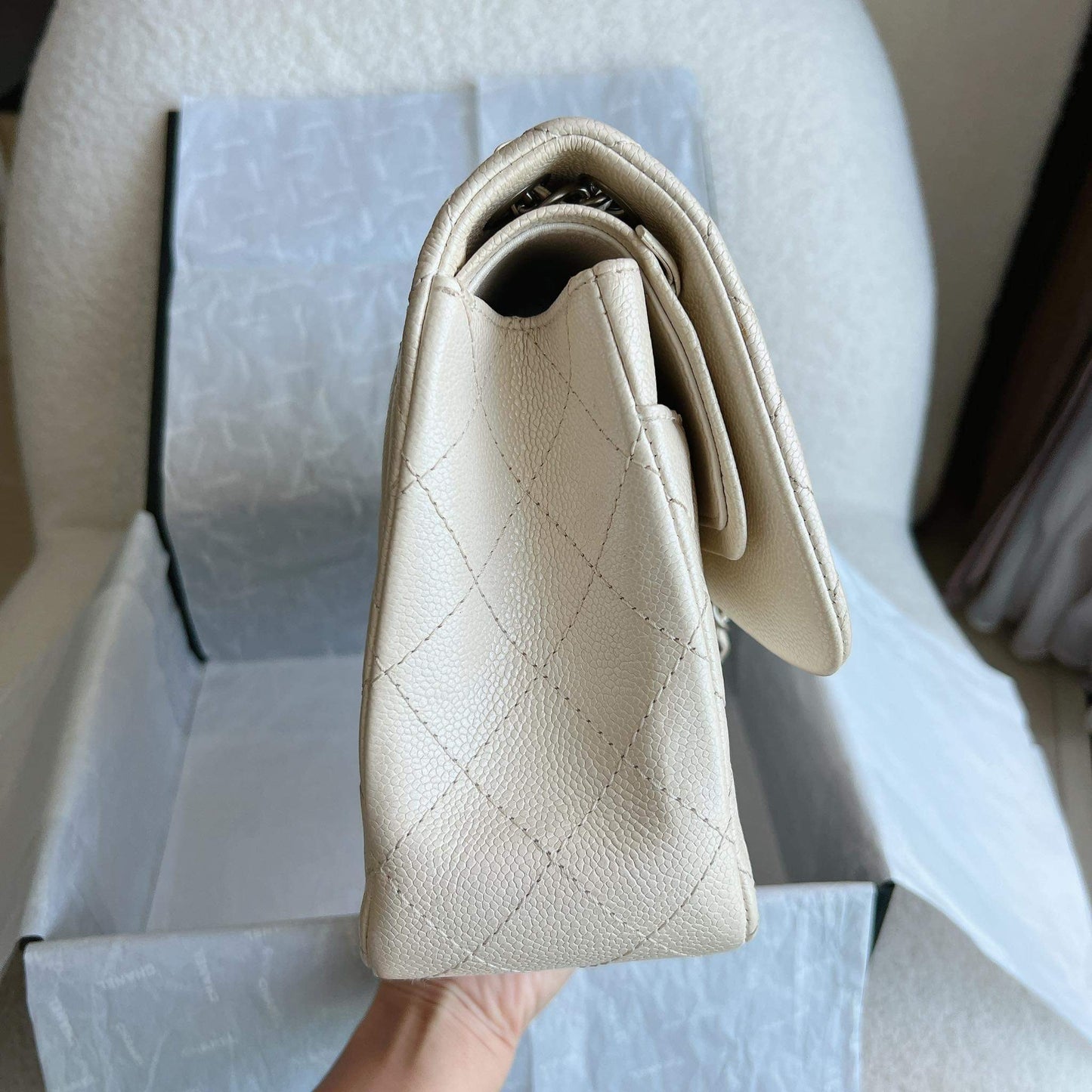 Chanel beige caviar jumbo double flap
