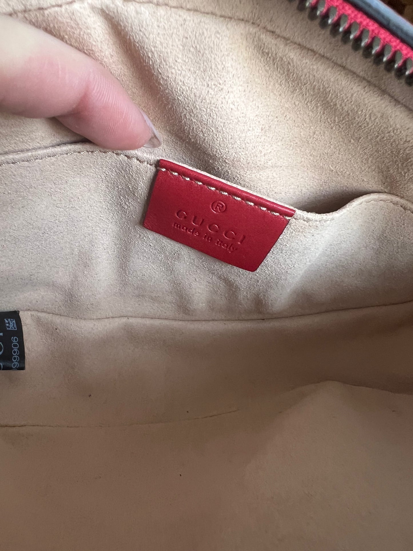 GUCCI Calfskin Matelasse GG Marmont Belt Bag size 65 or 26 in Hibiscus Red
