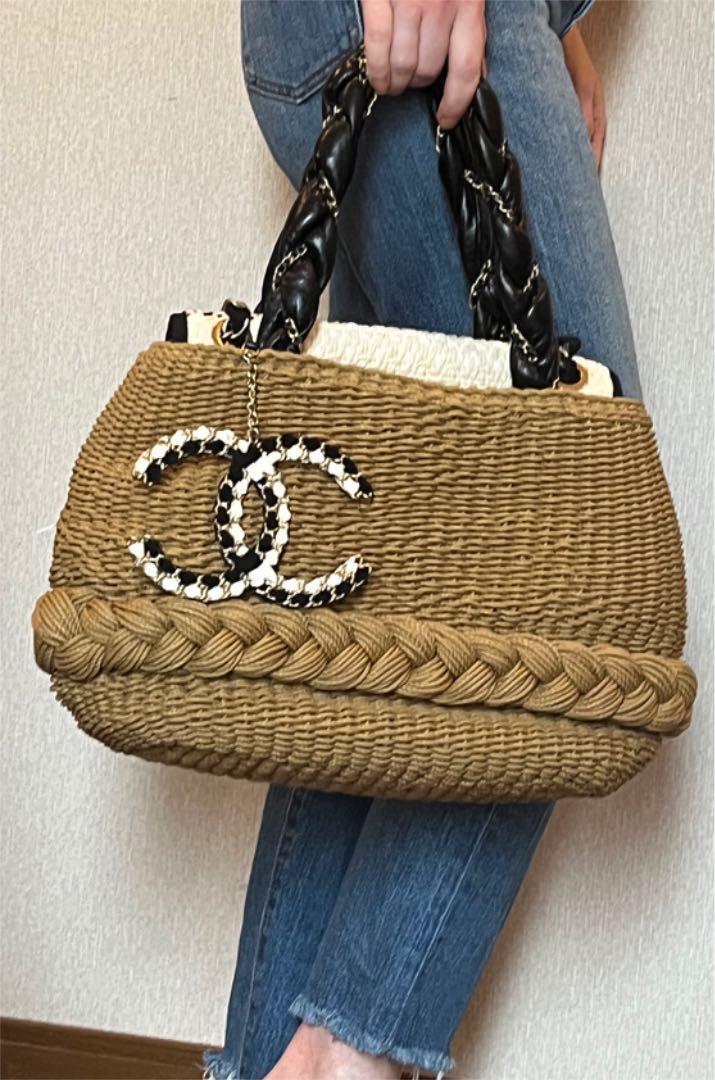 Chanel Woven Raffia Lambskin Coco Country Tote