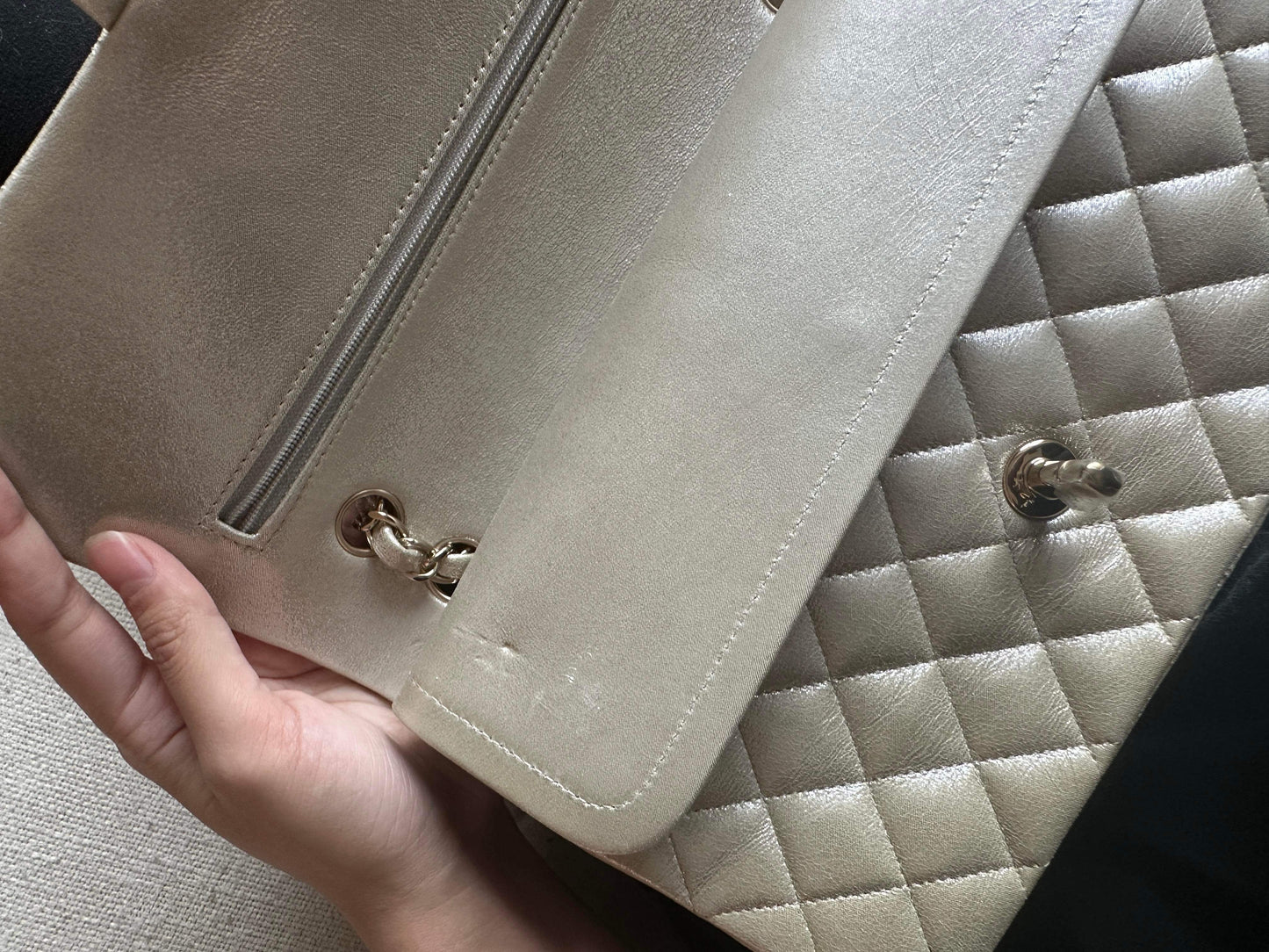 Chanel Metallic Champagne Double flap medium classic flap