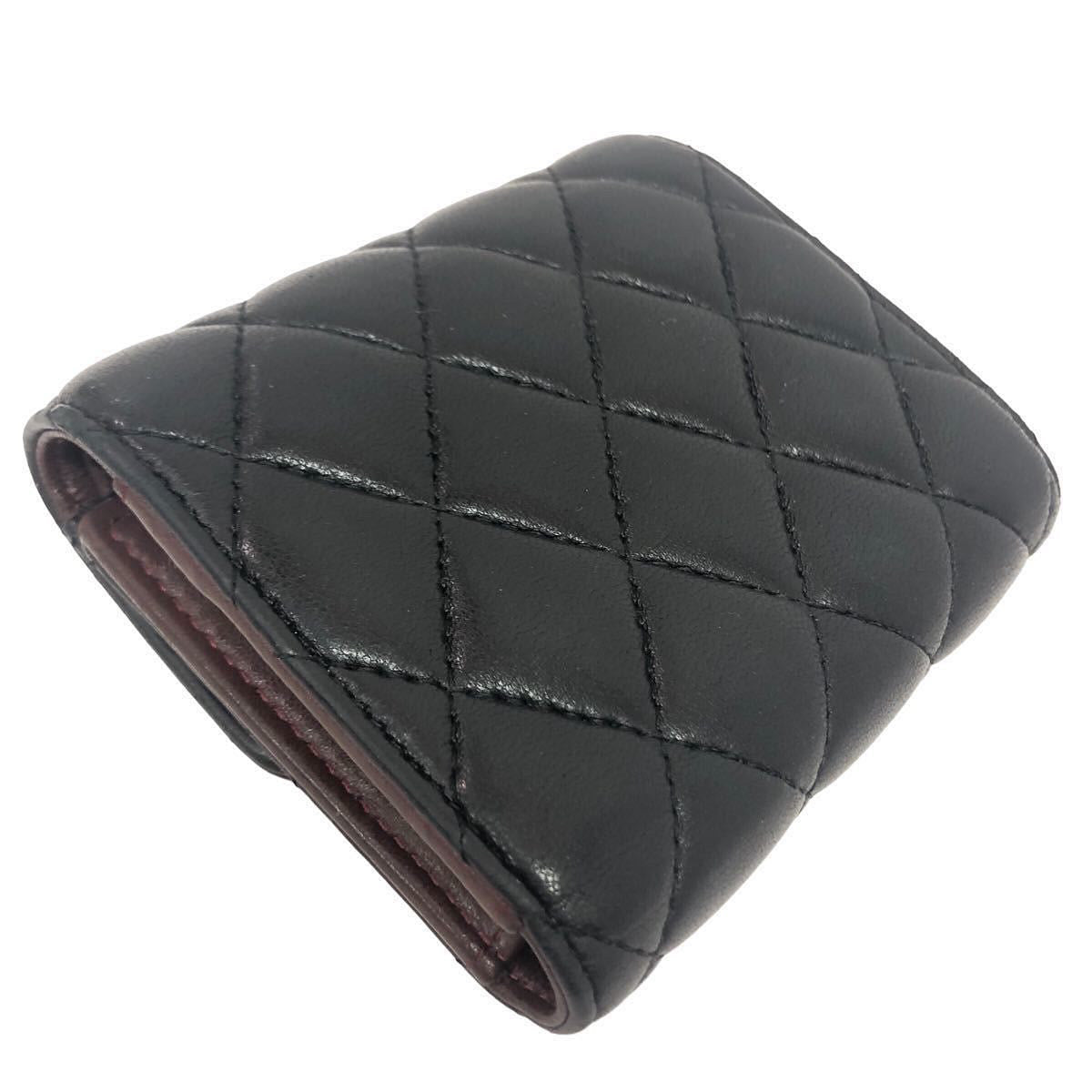 Chanel black lambskin compact trifold wallet