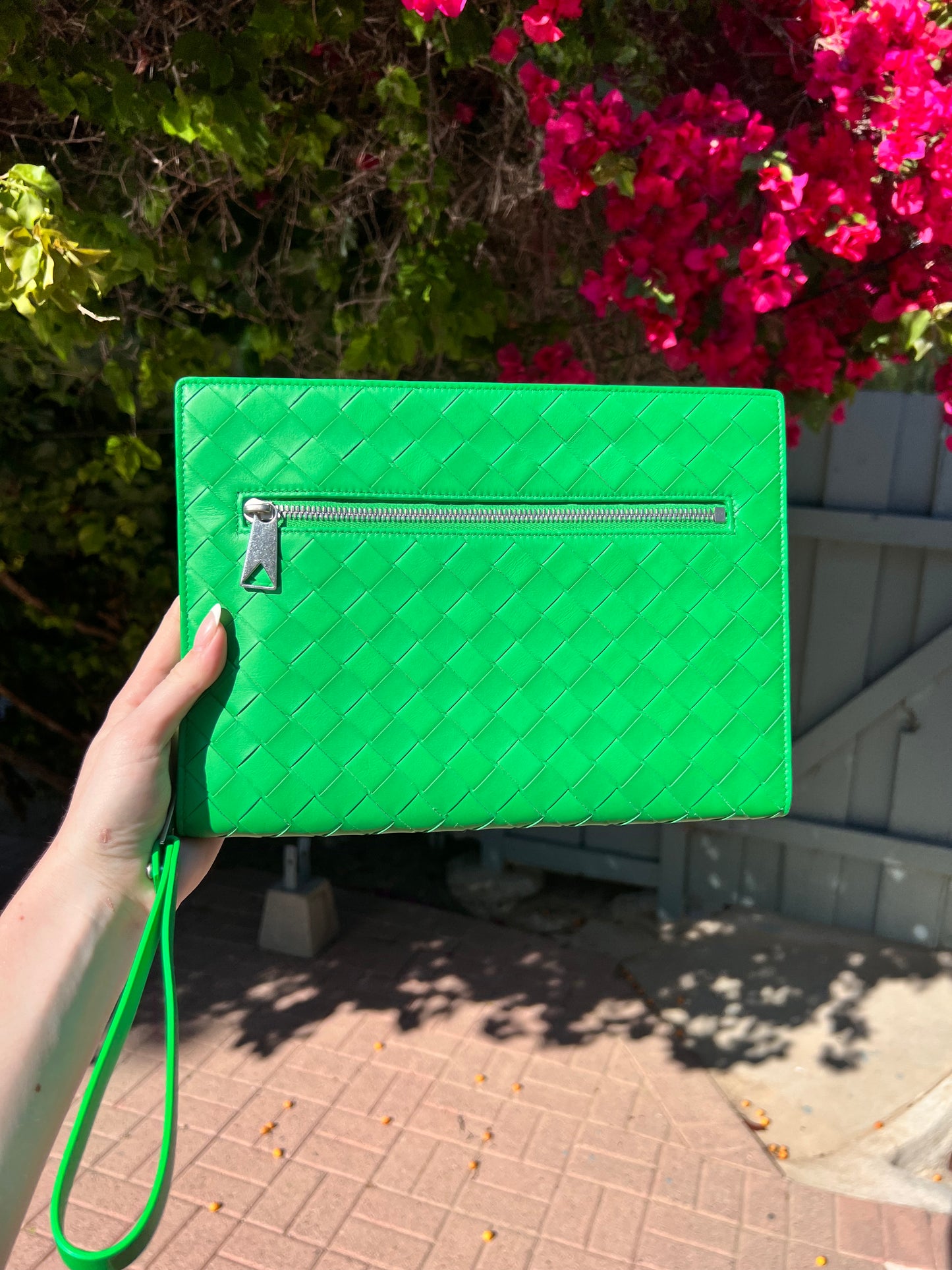 Bottega Veneta intrecciato wristlet clutch parakeet green