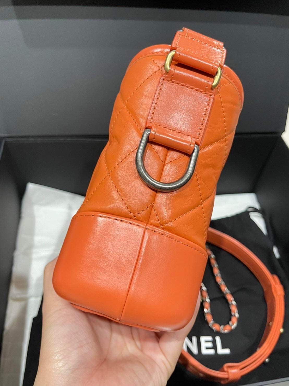 Chanel limited edition orange aged calfskin Gabrielle small hobo bag